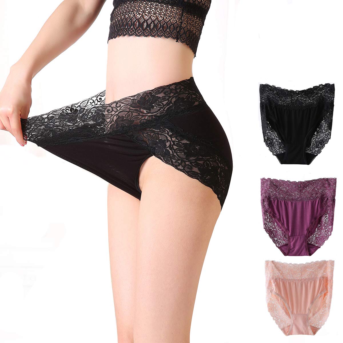 Womens Lace Panties Sexy Lingerie Hipster Underwear Waist Briefs 3 Pack