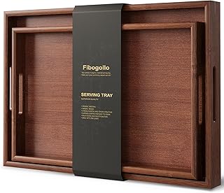 Bamboo Set of 2 Serving Tray with Handles,Decorative Trays Platter,Break...