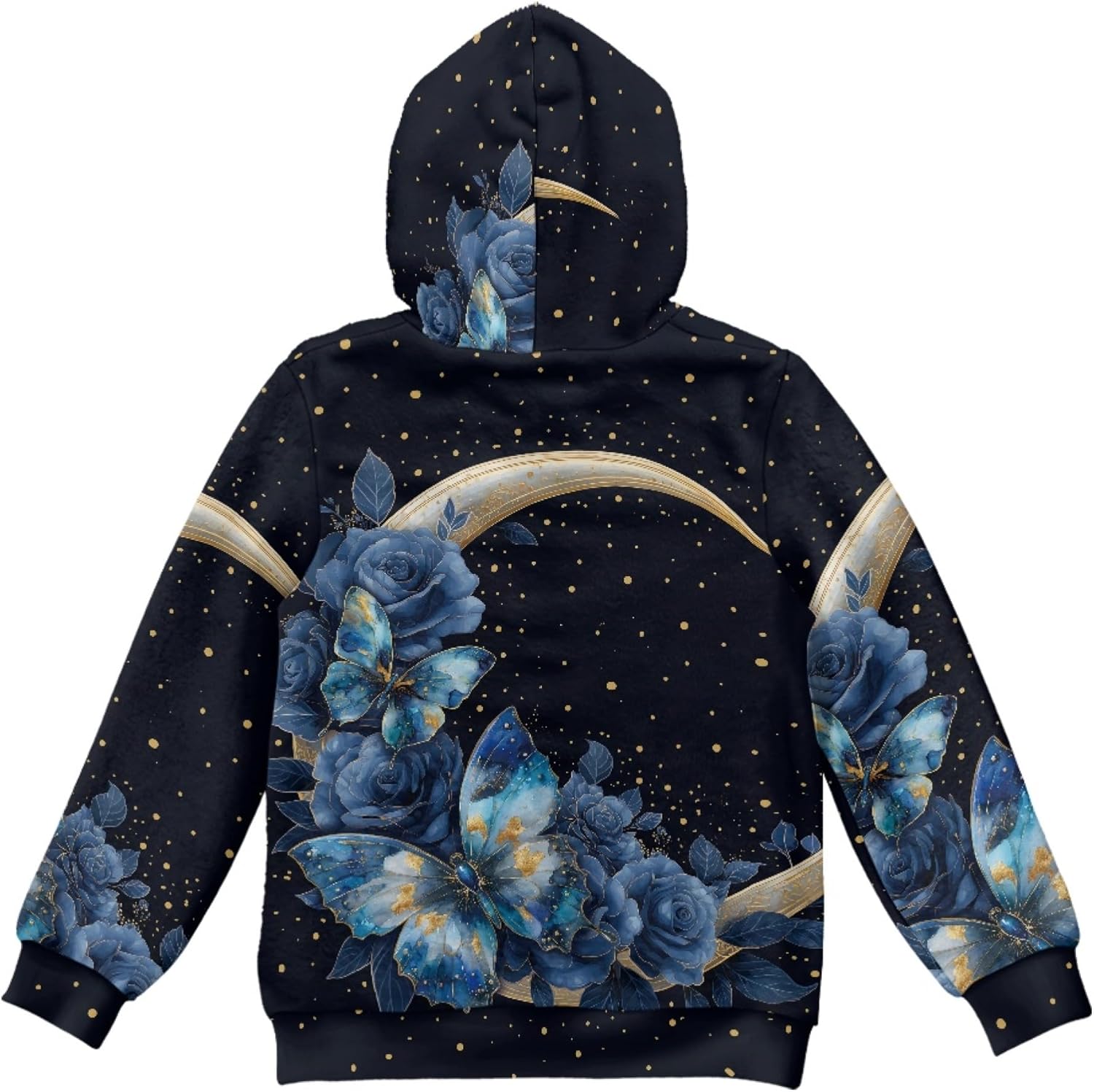 AmzPrint Toddler Big Girls Quarter Zip Fleece Hoodie Long Sleeve Novelty Pullover Activewear Blue Roses Butterfly Moon Print Black Popular Hoodies For Teen Girls