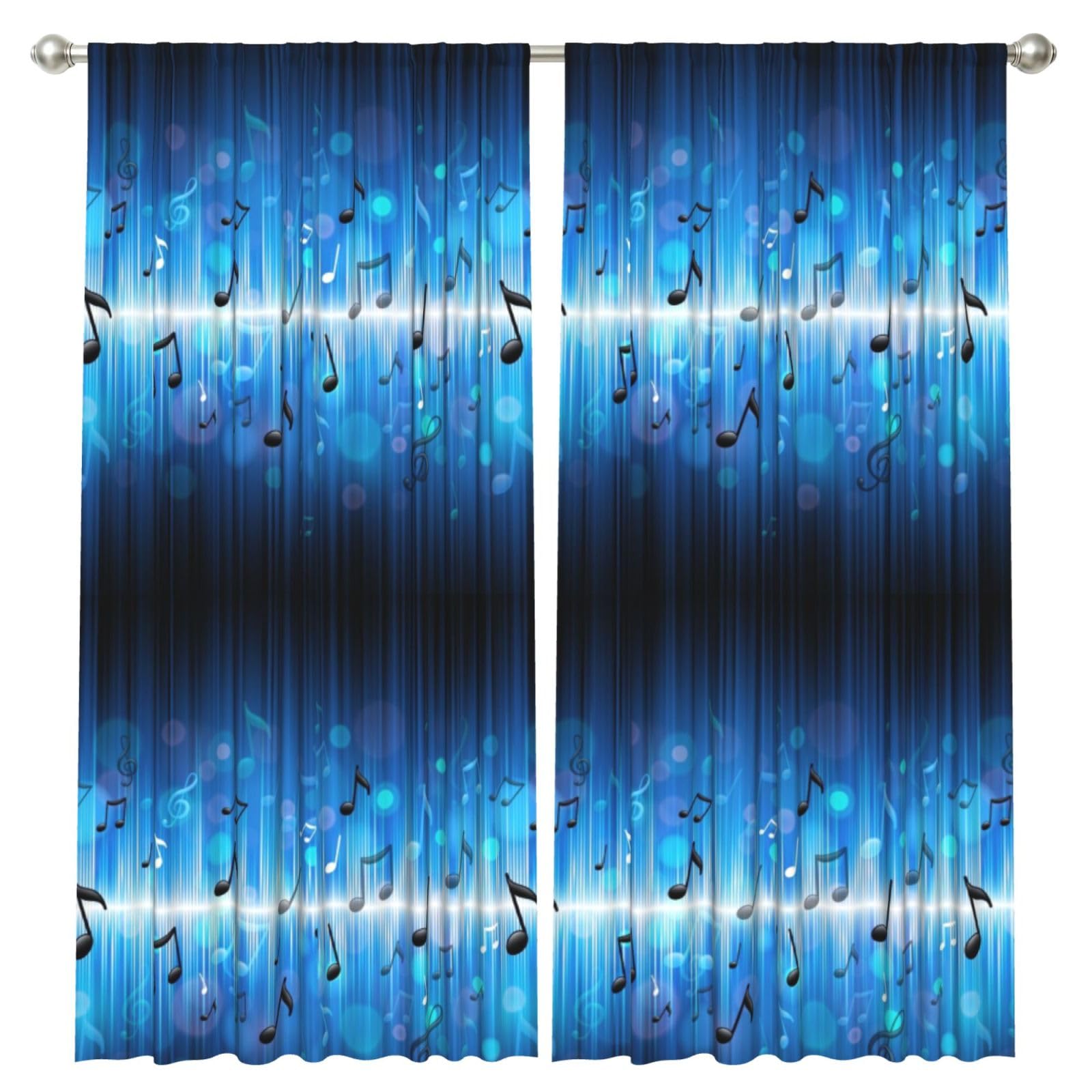 InOmak Music Notes With Clef, 2 Panels Window Curtains 52 x 84 Inch Blackout Curtains for Living Room Bedroom
