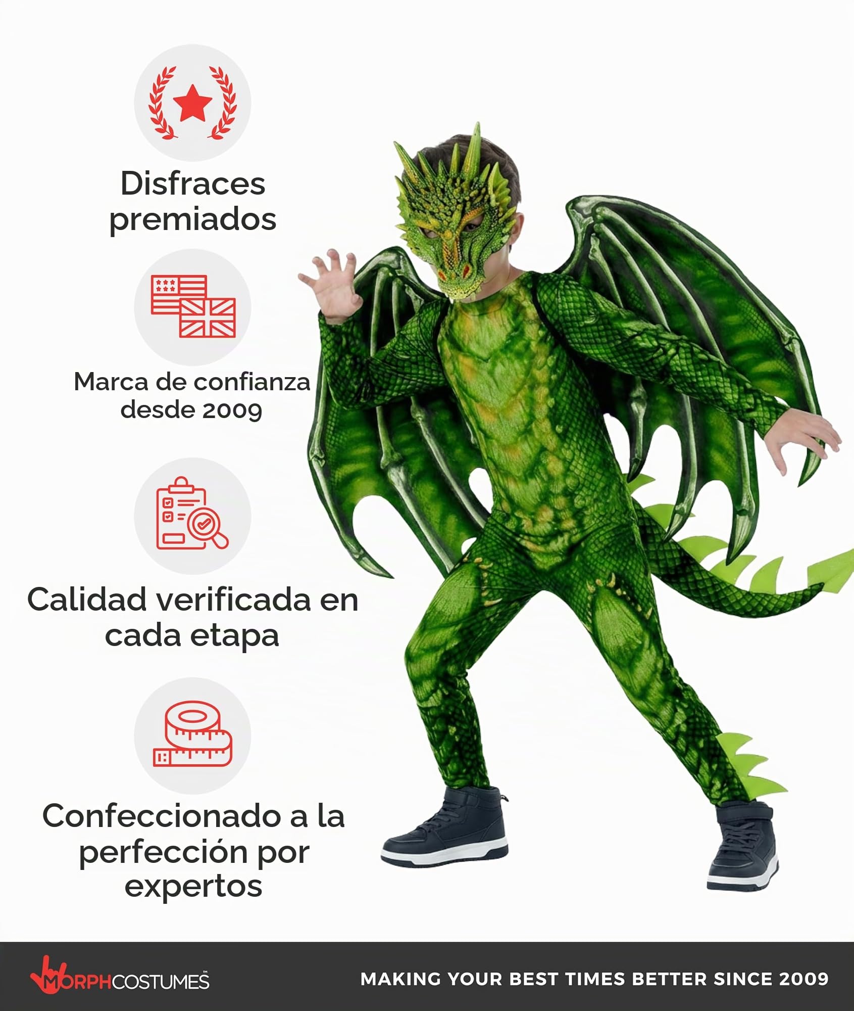 Morph Disfraz Dragón Niño y Niña, Máscara Dragón, Disfraces para Carnaval y Halloween