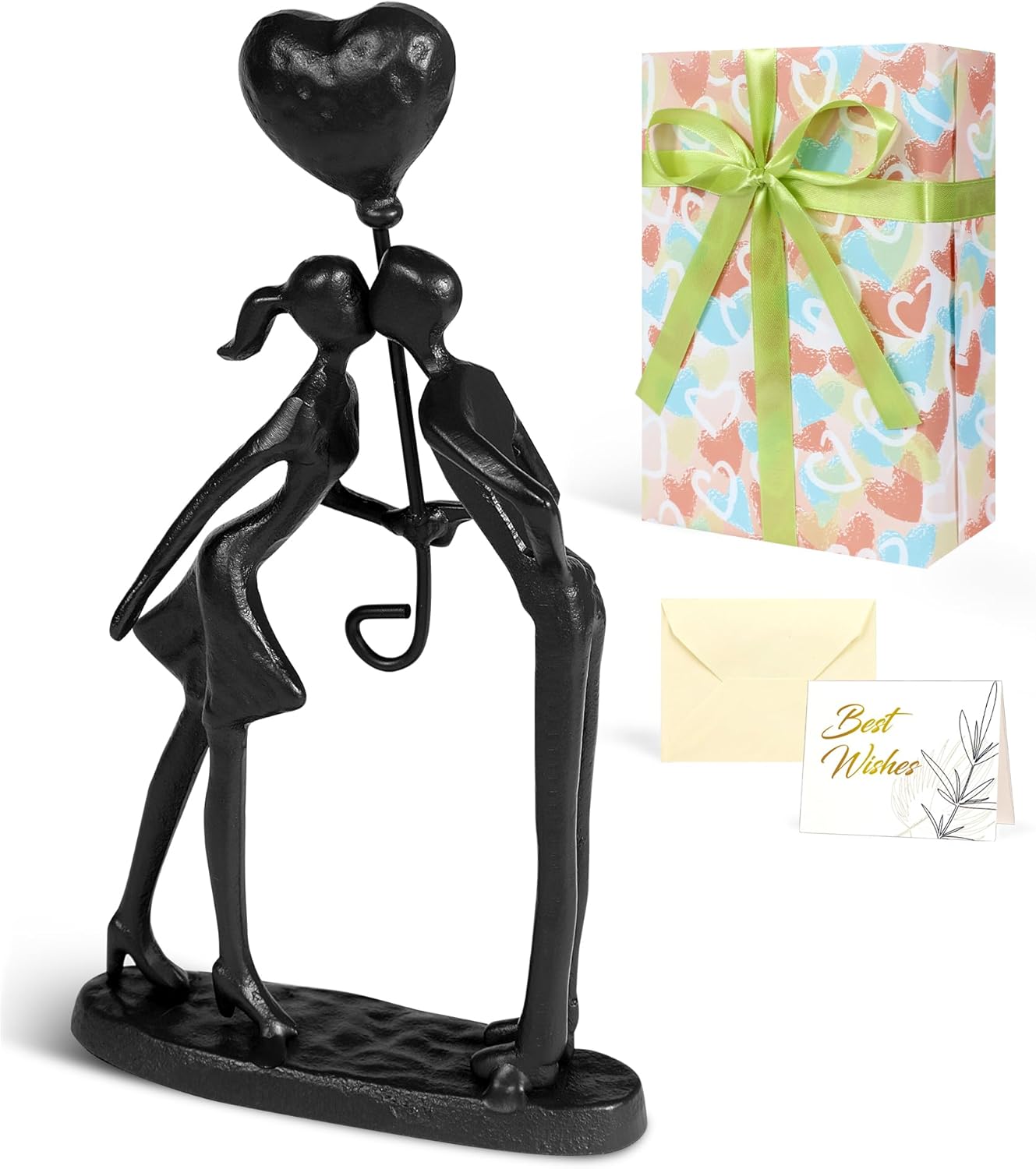 Kissing Couple Small Statue Cast Iron Sculpture Decor, Wedding Anniversary Romantic Gifts for Couple Women Men Wife Husband Girlfriend Boyfriend, Birthday Gifts for Wife Girlfriend