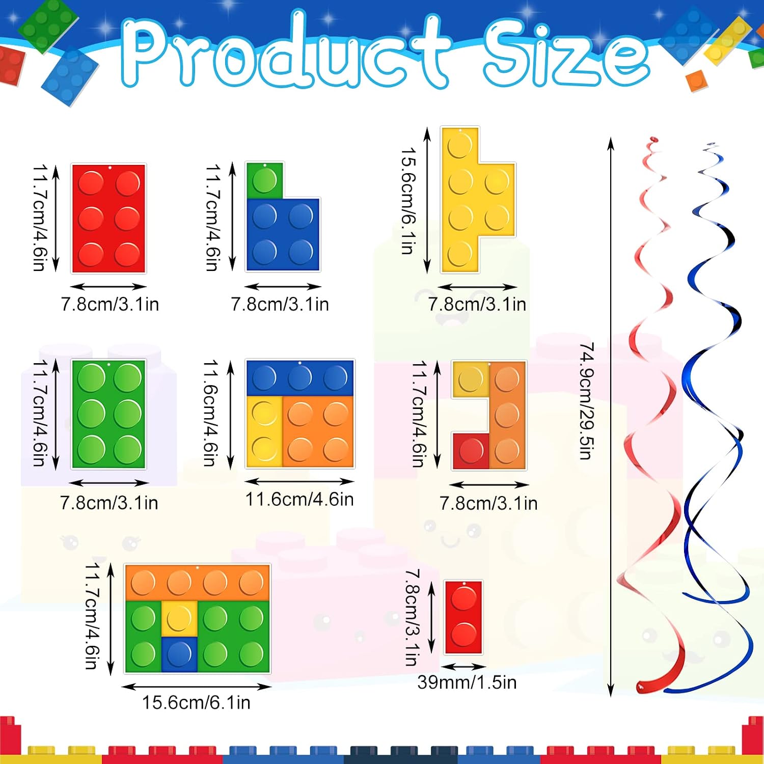 Eersida 30 Pcs Building Blocks Hanging Decor, Birthday Party Streamer Kit image 2