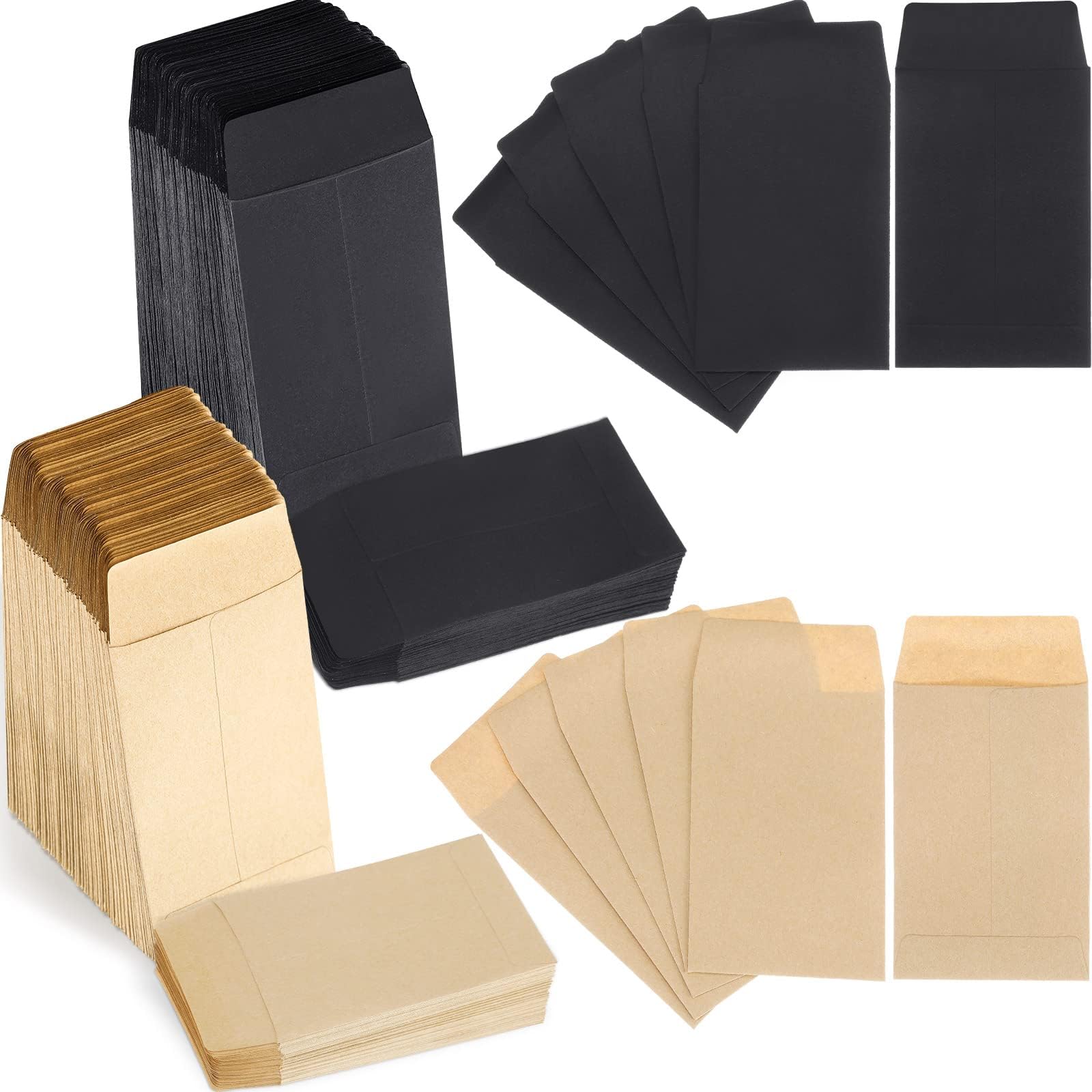 1000 Pack Small Seed Envelopes 2.25 x 3.5 Inch Coin Envelopes for Cash Black and Brown Small Parts Envelopes for Business Card Gift Card Home Garden Office with Gummed Flap Kraft Paper
