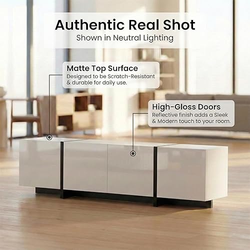 Miniatura 3 de Soporte de TV moderno de alto brillo de 67 pulgadas de ancho para TV de 60/65/70/75 pulgadas, elegante centro de entretenimiento con almacenamiento,