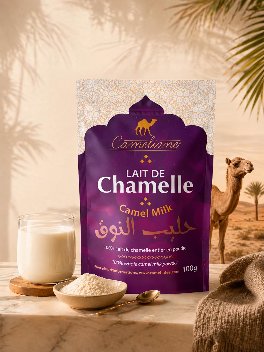 Сamel milk en poudre – lait de chamelle 100% entier, riche en protéines, faible en lactose, qualité premium, 100 g