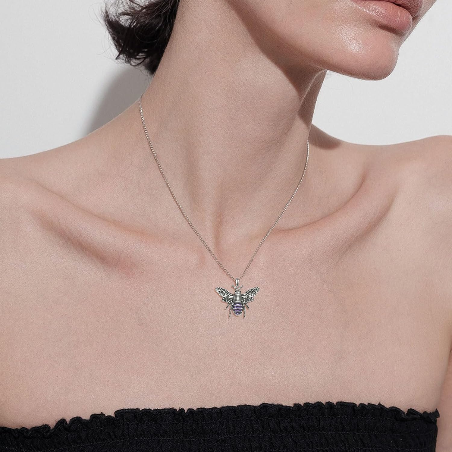 Natural Amethyst Bee Necklace for Women Real Amethyst Pendant 925 Sterling Silver Vintage Jewelry Gift for Wife Mom - Image 2