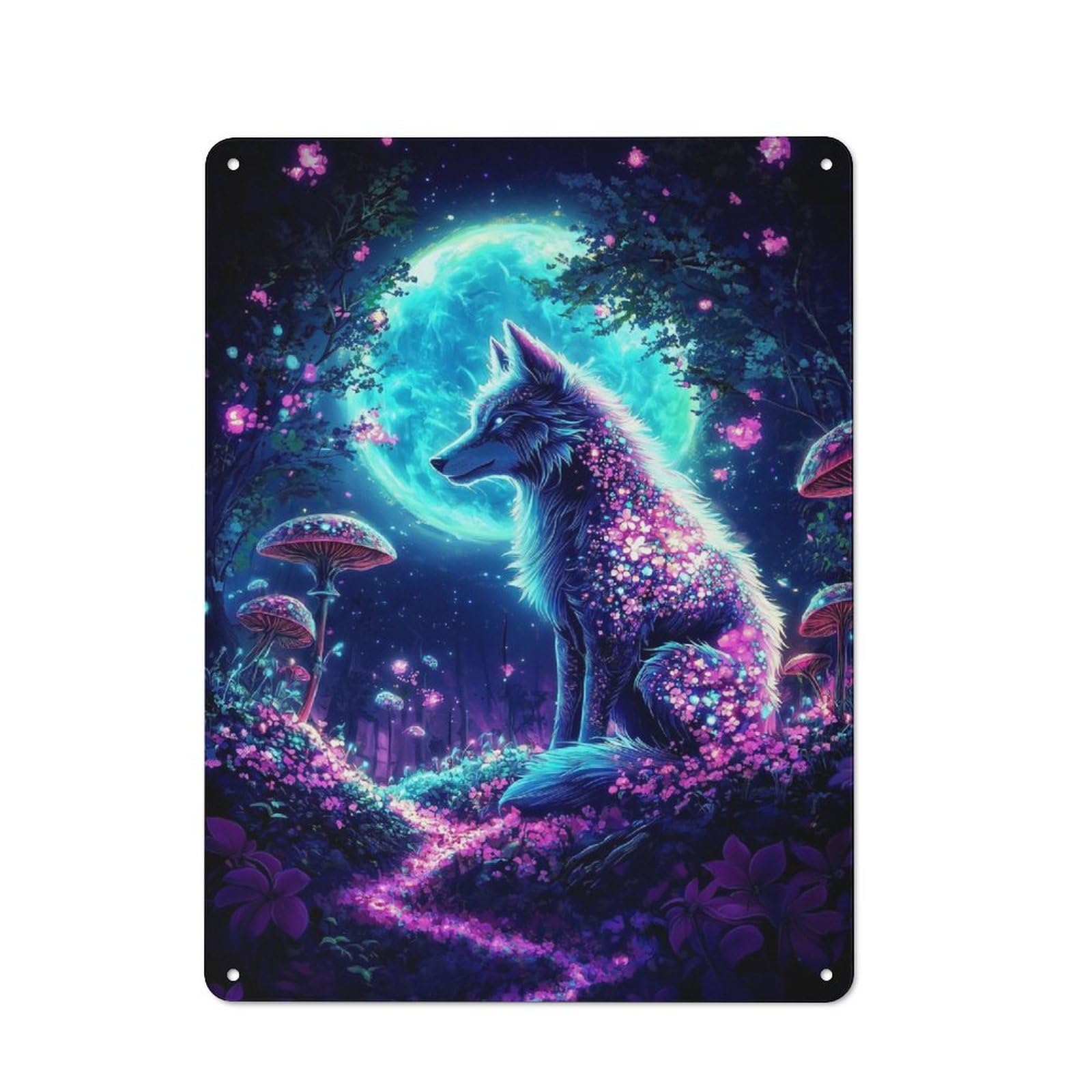 Junmoney Style-15 Metal Wall Sign 40X30cm Featuring Mystical Wolf For Café Or Restaurant, A New Home Present For Hospitality Interior Collectors