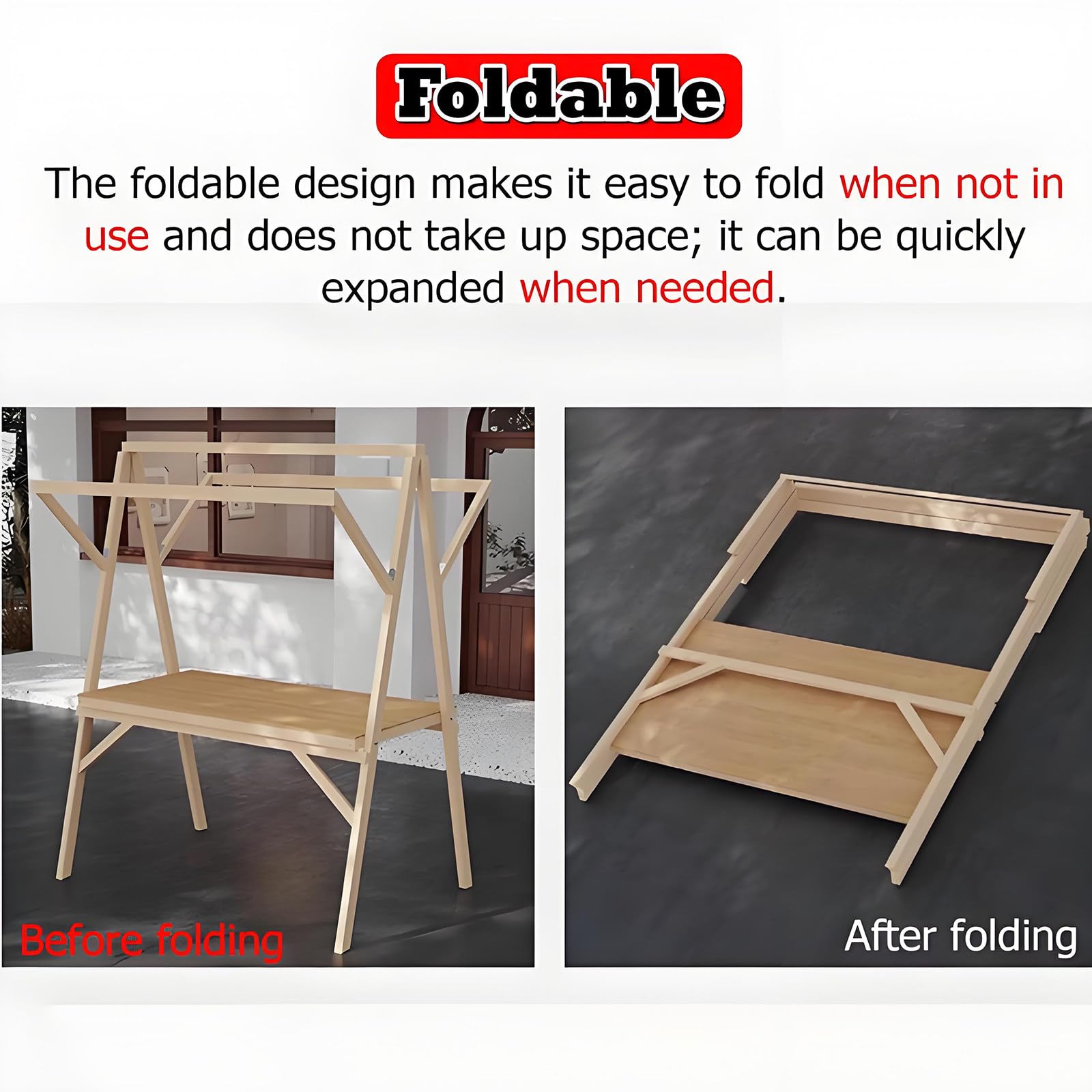 Genérico Carrito de Comida portátil y Plegable de Madera con Ruedas para vendedores ambulantes: Ideal para Vender Perritos Calientes, café, Flores y Dulces en mercados y Eventos.