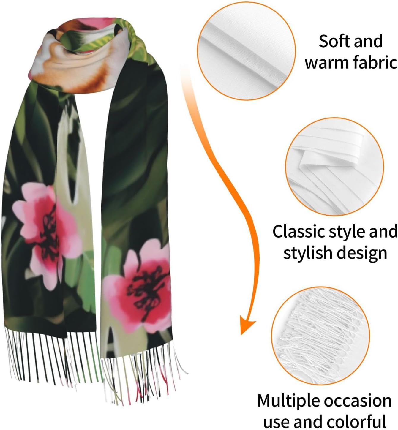 (tropical flower and corgi) Women's Soft Warm Scarf Large Plush Shawl Wrap with Fringe Fashion Winter Scarves for Cold Weather