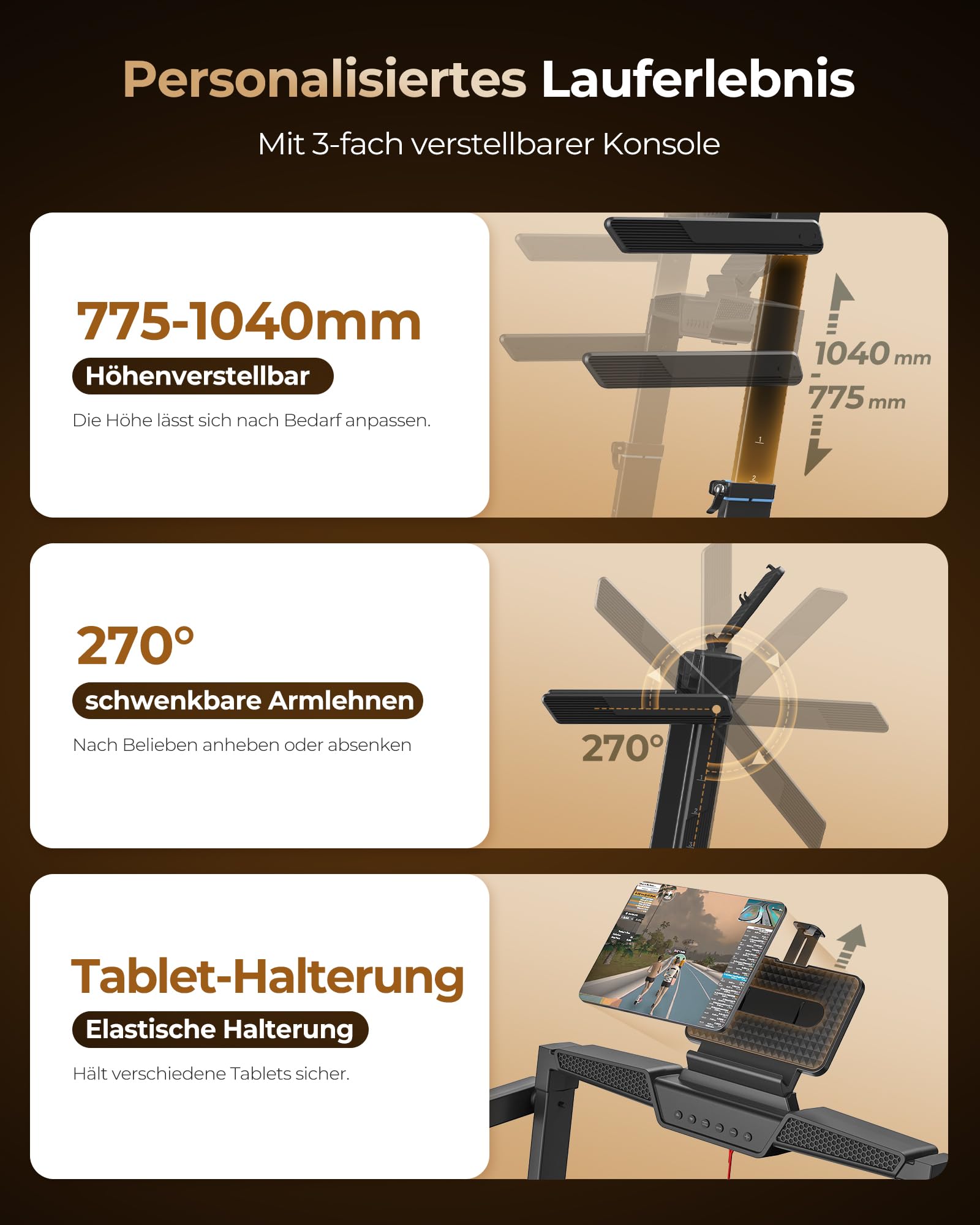 Cardirun Laufband für Zuhause Klappbar mit Automatischer Steigung, 14 KM/H | 6 in 1 Walking Pad mit 104cm Höhenverstellbarer Griff, 14KM/H, 3.5HP Leise Treadmill for Home mit LED-Anzeige, 160 KG
