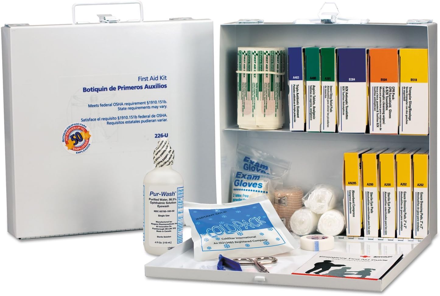 First Aid Only 226U First Aid Station for 50 People 196-Pieces OSHA Compliant Metal Case