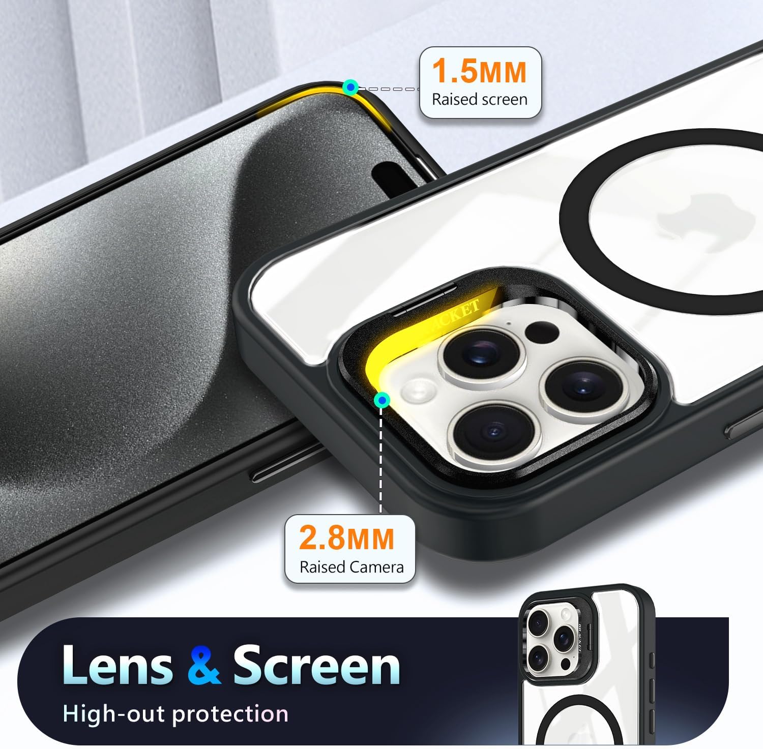 YZB Designed for iPhone 12 Pro-Max Case, Black | Magnetic Compatible with MagSafe | Built-in Stand & Camera Lens Protector | Anti-Yellowing & Scratch-Resistant Crystal Clear Back Cover - Image 5