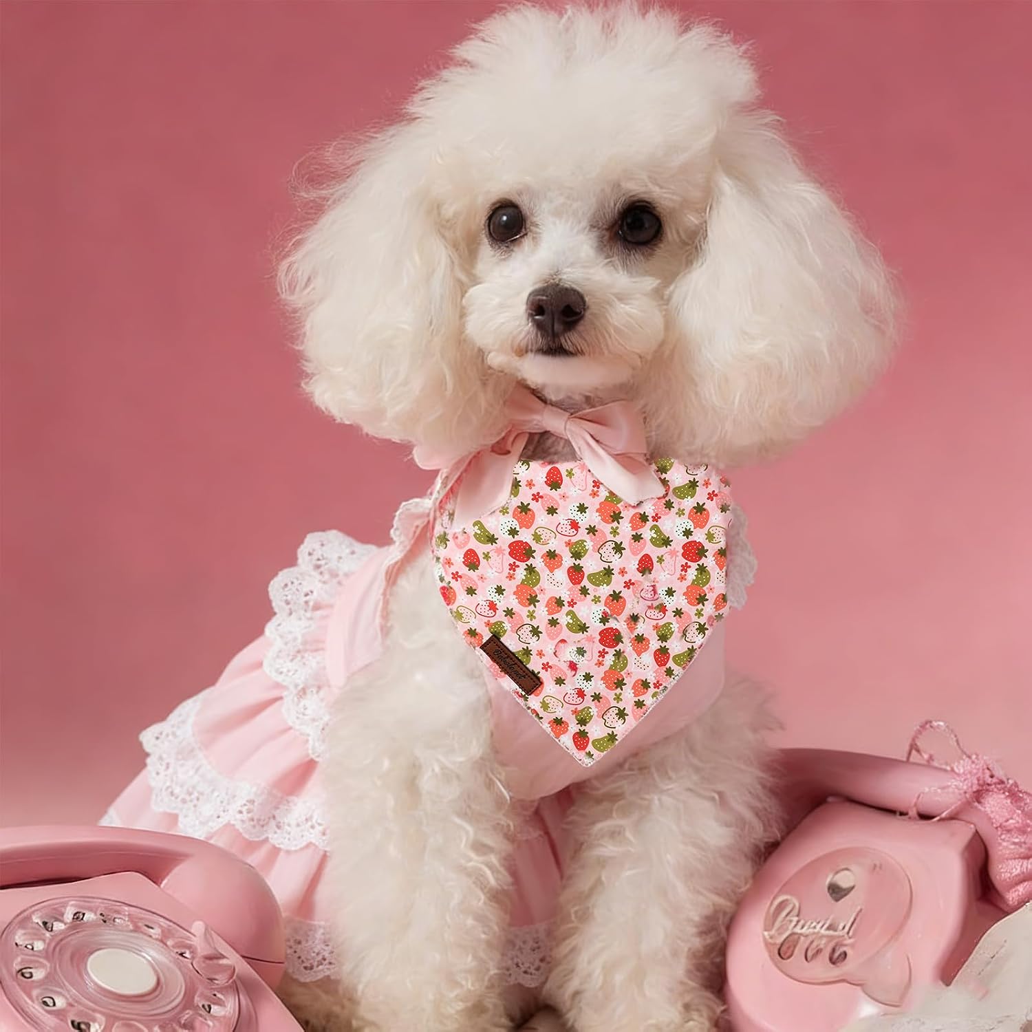 Strawberry Dog Bandana - Soft Pastel Spring Summer Dog Neck Scarf, Cute Pet Bib for Medium Large Dogs, Sweet Photo Dogs Cats Prop for Daily Use Parties & Pet Photography L image 2