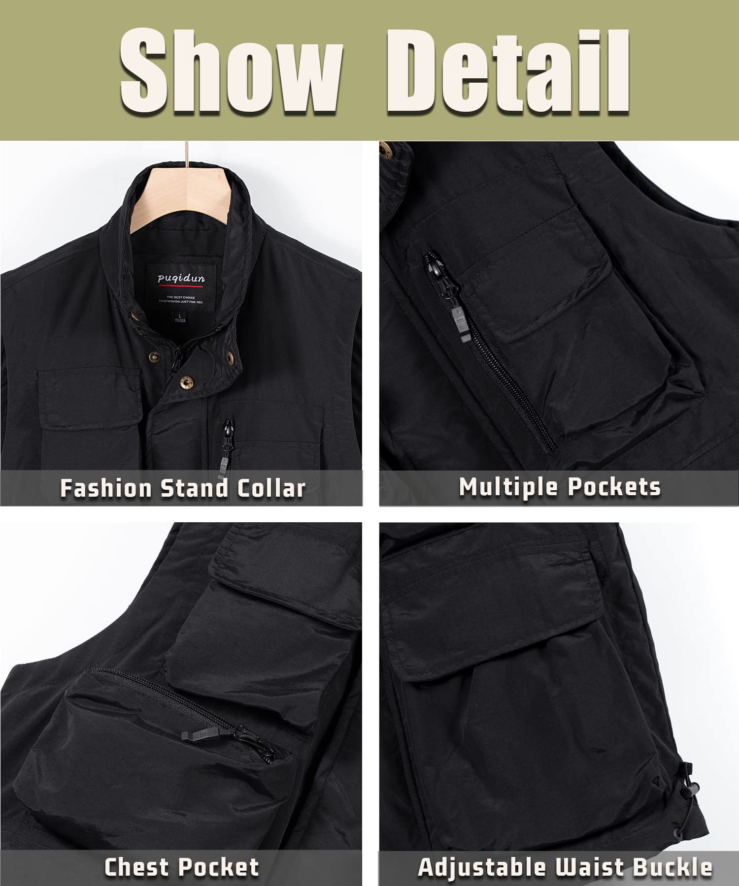 Chaleco de pesca de secado rápido para hombre Táctica Chaleco de Trabajo con múltiples bolsillos Aire Libre Respirable Chaleco chaqueta sin mangas para Cámping Fotografía Viajes