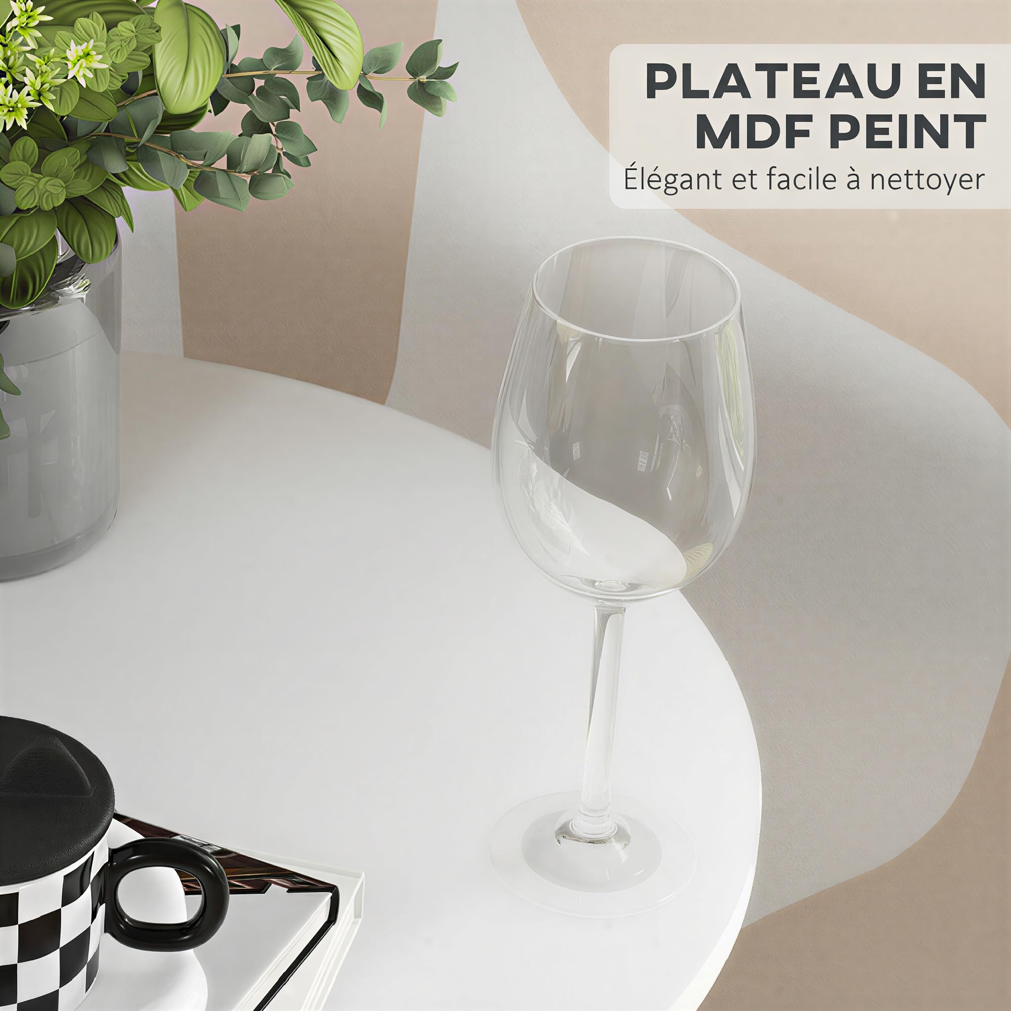 HOMCOM Table de Bar Ronde Table de Bistro Mange-Debout Style Contemporain avec Plateau Peint et Cadre en Acier dim. 60L x 60l x 102H cm Blanc