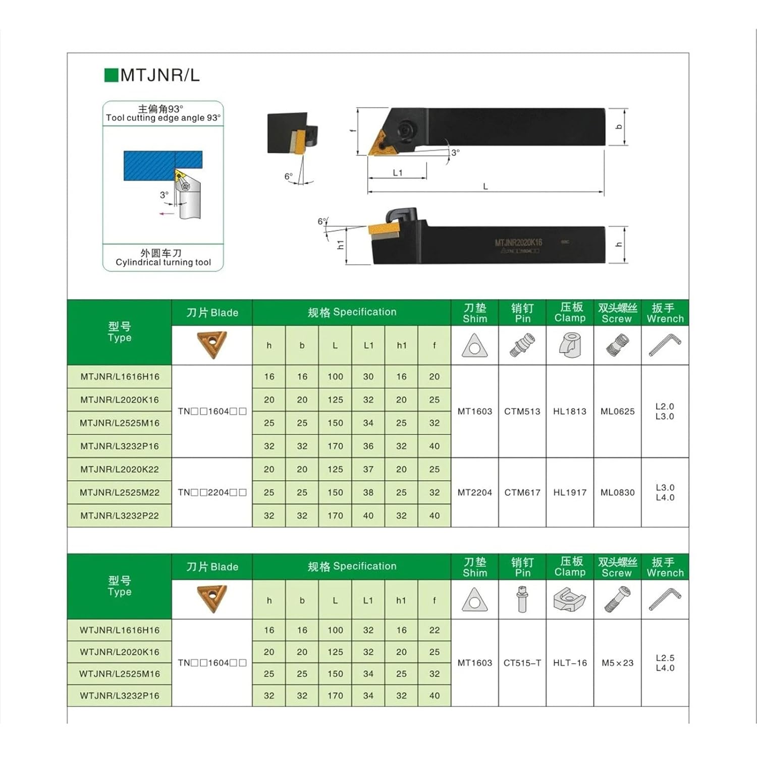 clamp type External Turning MTJNR MTJNL 1616H16/2020K16/2525M16/3232P16 External Turning Tool Holder TNMG Inserts(TNMG160408-MA)