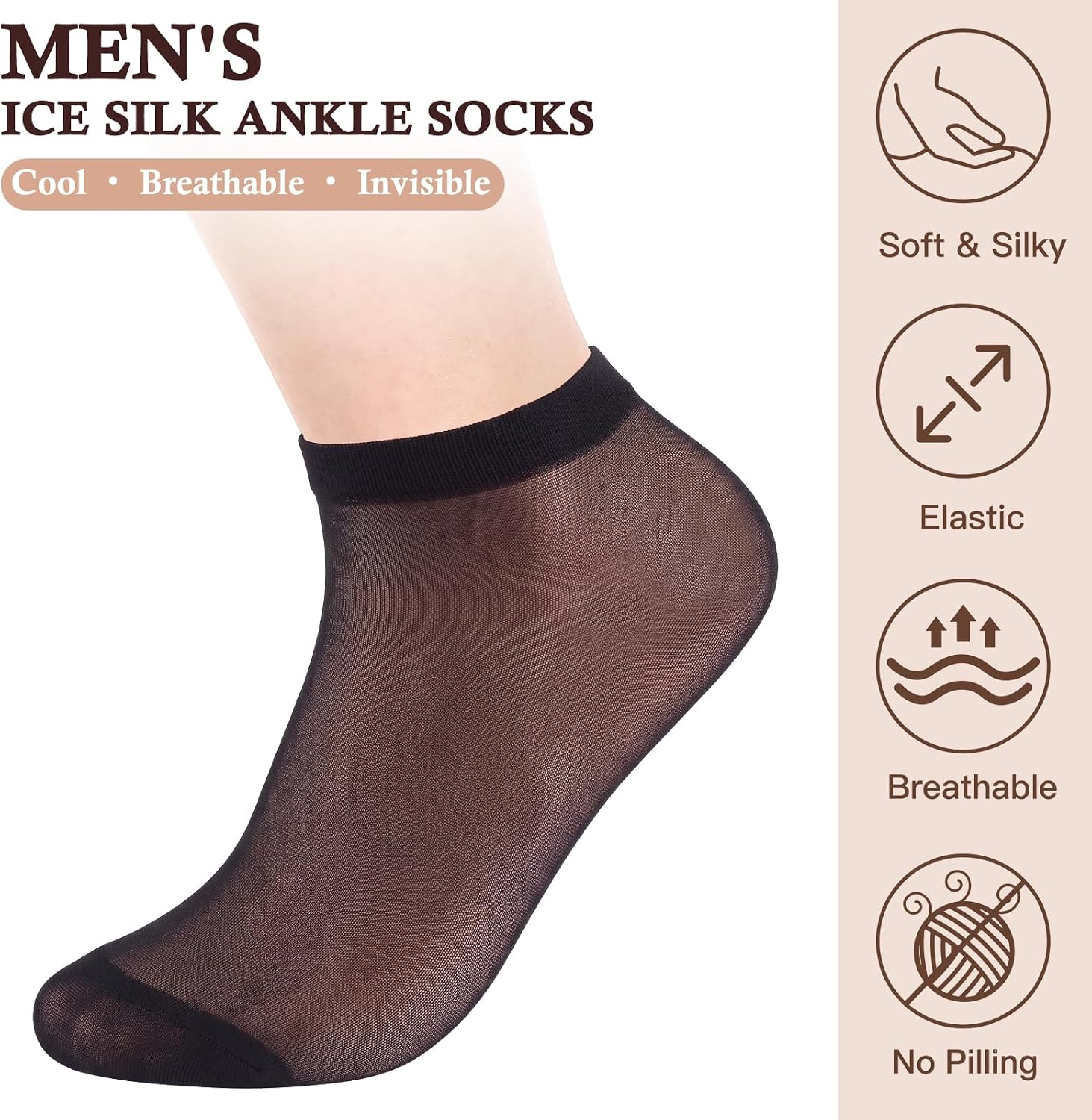 Unittype 9 Pairs Men's Ice Silk Ankle Sock Ultra Thin Silk Business Sock