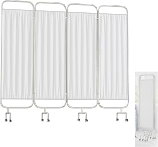 Nisorpa 4 Panel Medical Privacy Screen with Wheels, 6FT Freestanding Room Partition Wall Divider, Foldable Room Divider with Locking Casters, White