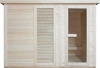 SANOTECHNIK Outdoorsauna VAASA – Außensauna für 4–6 Personen 310×230×219,5 cm, Harvia 8 kW Ofen, Thermo-Fichtenholz, ESG-Glas – Art.Nr. F30130