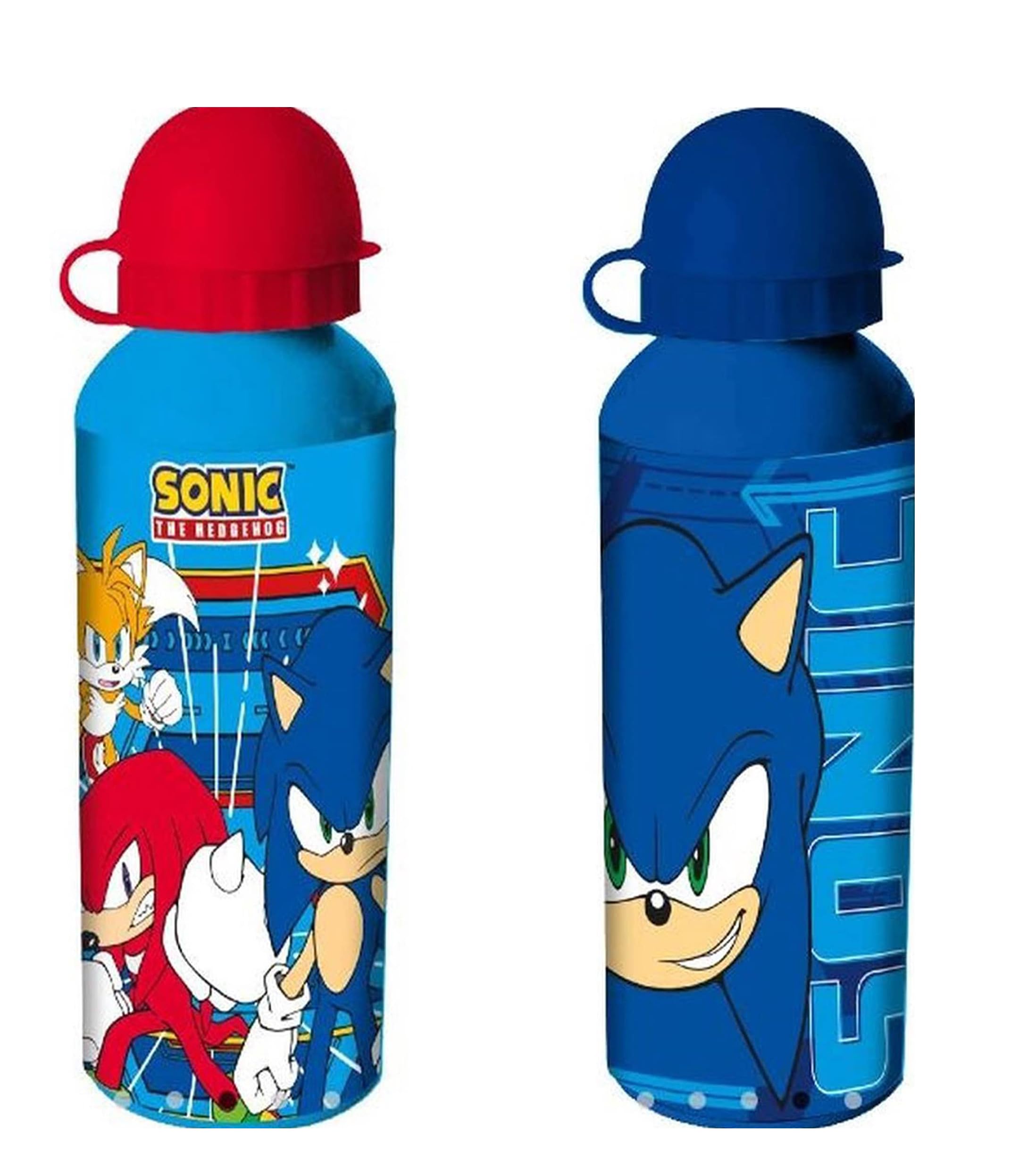 HOVUK 2Pcs Sonic Aluminum Water Bottles for Kids- 21cm| Travel Bottles BPA Free- 500ml| Reusable Blue and Red School Bottles Gifts for Boys Children 3+Y