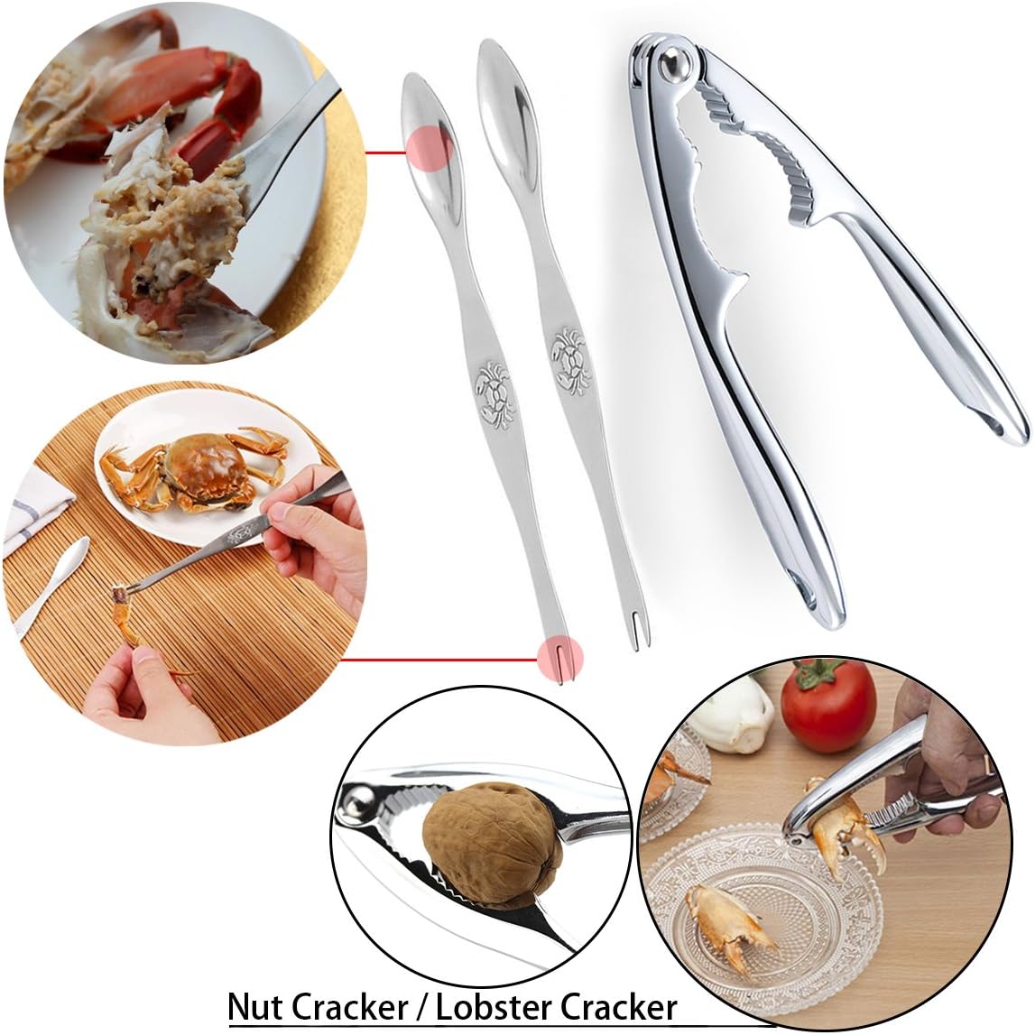 Best Utensils Seafood Tools Set Zinc Alloy Lobster Crab Cracker with 4 Seafood Forks/Picks Premium Seafood Cracker for Nut, Lobster, Crab, Crawfish, Prawns, Shrimp