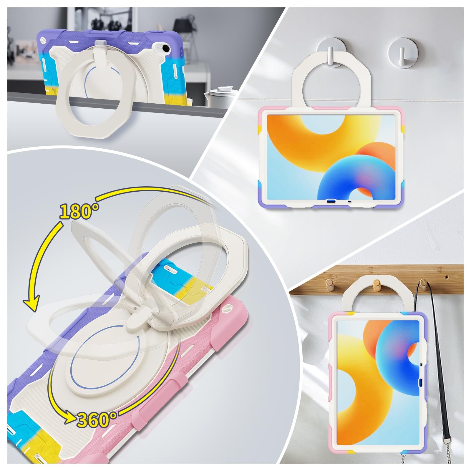 Custodia protettiva per tablet Huawei Matepad 11 (2023/2021)/C7 per bambini, resistente, antiurto, robusta, con cavalletto e tracolla (rosa)