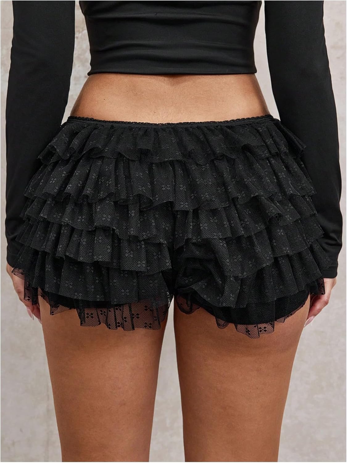 SweatyRocks Women's Lace Ruffle Mini Bloomer Shorts Low Rise Layered Gothic Y2k Booty Shorts - Image 2