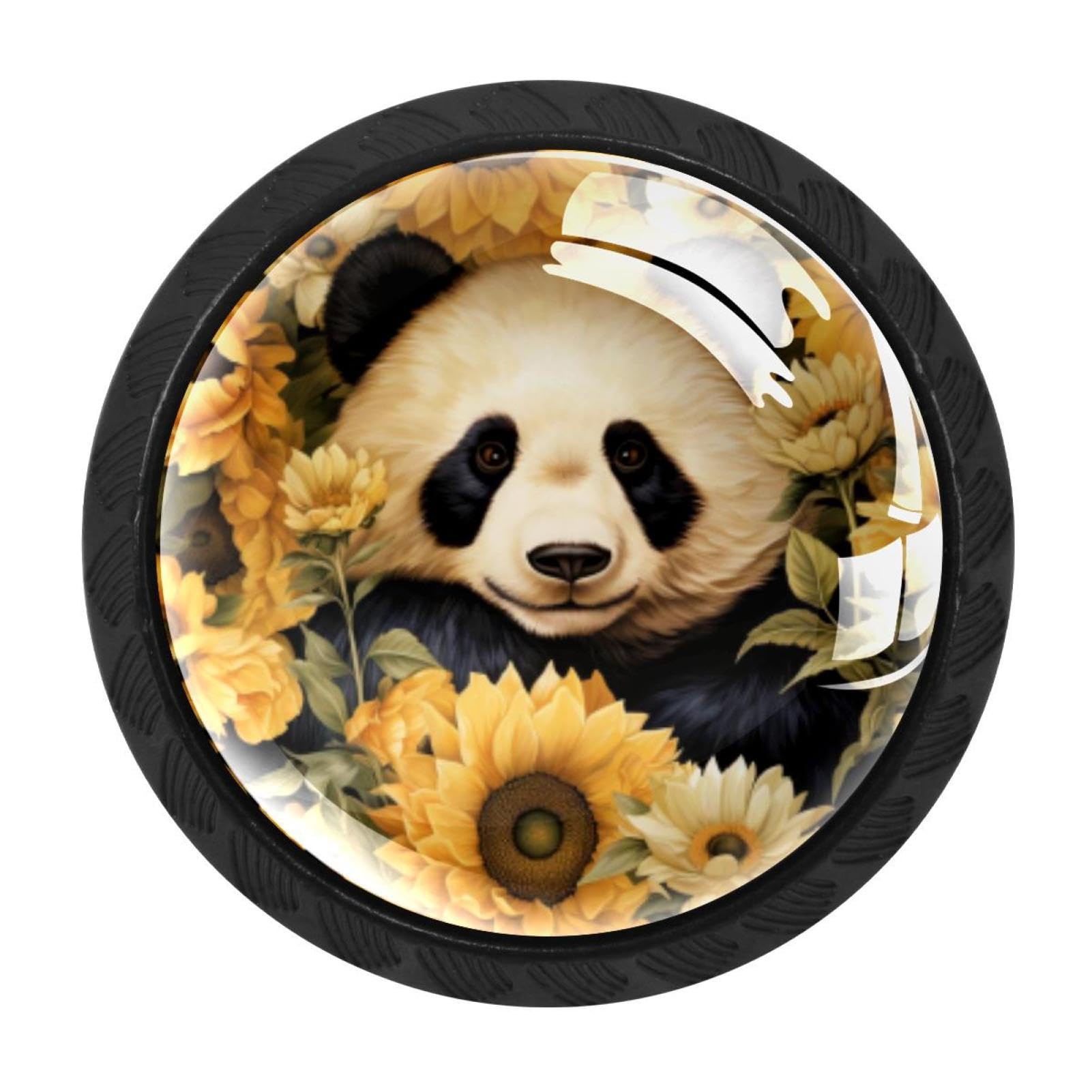 CHENZZZZ 4 Pieces Dresser Knobs Panda Sunflower Drawer knobs Cabinet Knobs Pull Handles for Home Kitchen Office