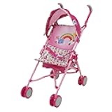 Doll Stroller with Canopy & Safety Harness, Pink & Rainbow, Foldable for Travel, Fits Dolls Up to 24 Inches, for Kids 3+