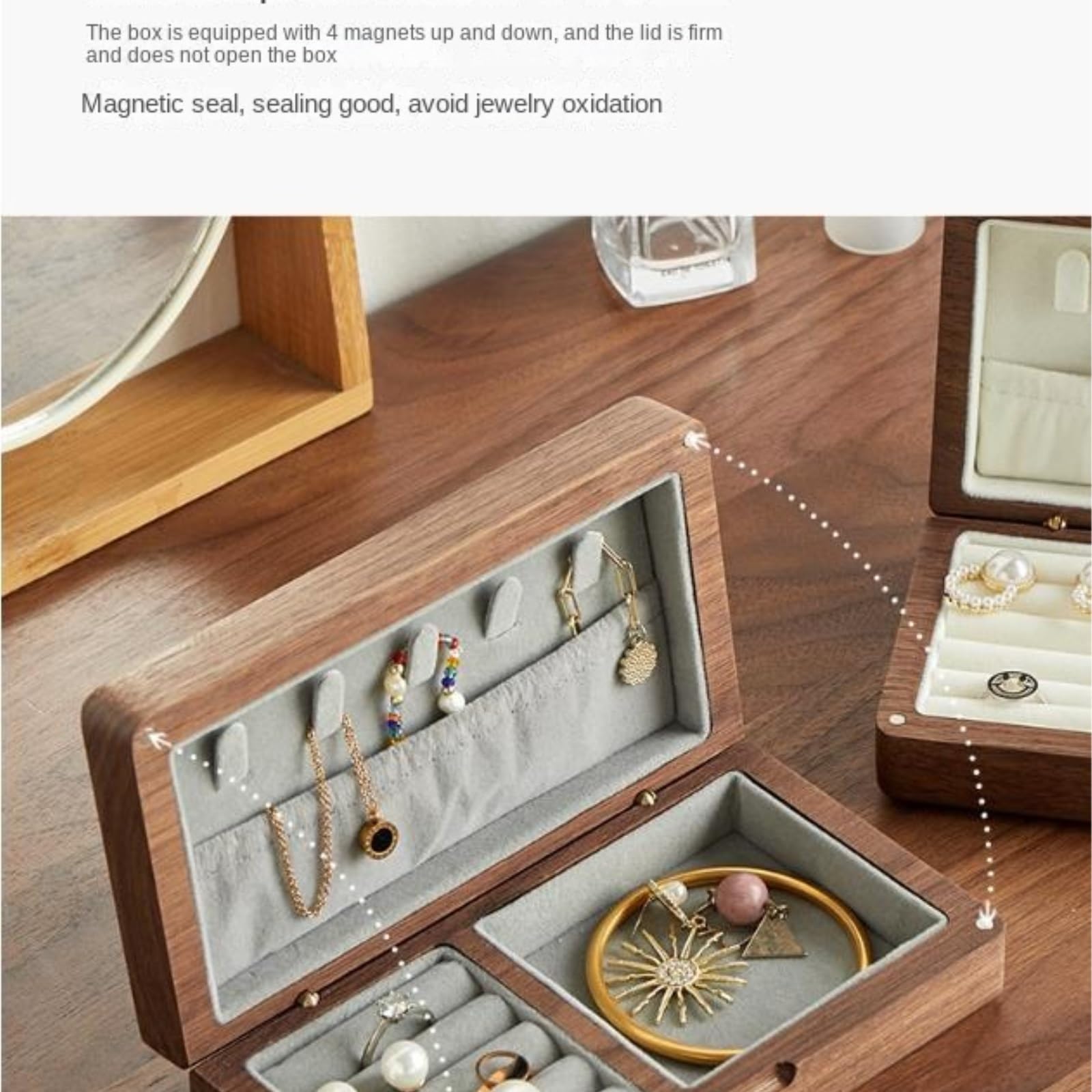Joyas Caja Gabinete De Joyería Madera Maciza Caja Almacenamiento Anillos Y Pendientes Aniversarios(Brown1)