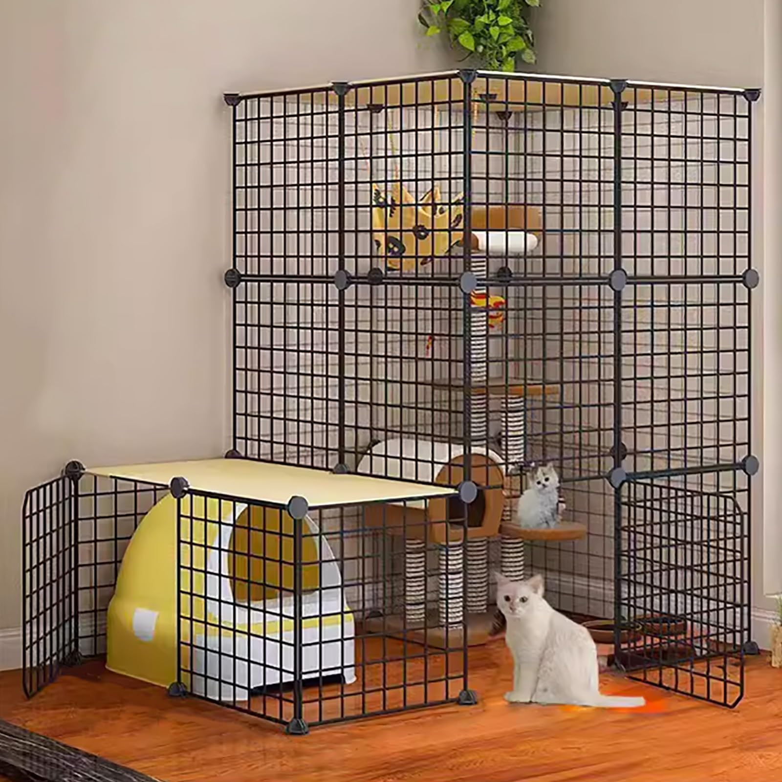 Gabbia per Gatti Grande, Gabbie per Gatti da Interno, recinti per Gatti Fai-da-Te da Interno, Cuccia Staccabile in Filo Metallico, Recinzione per Gatti Fai-da-Te, Spazio Super Ampio, con por