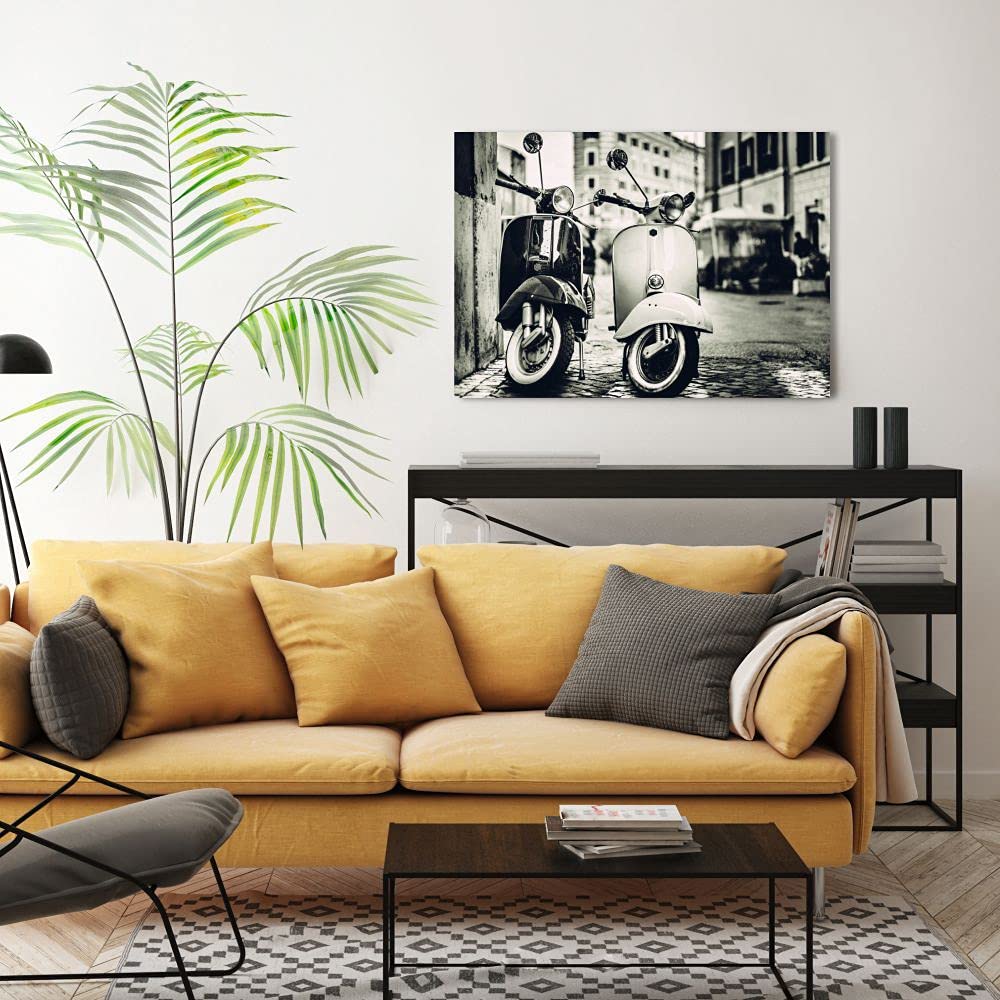 Quadri L&C ITALIA Vespa Vintage 3 - Quadro Moderno Soggiorno Salotto Cucina Camera Ufficio 70 x 50 Stampa su Tela Canvas da Parete Bianco Nero