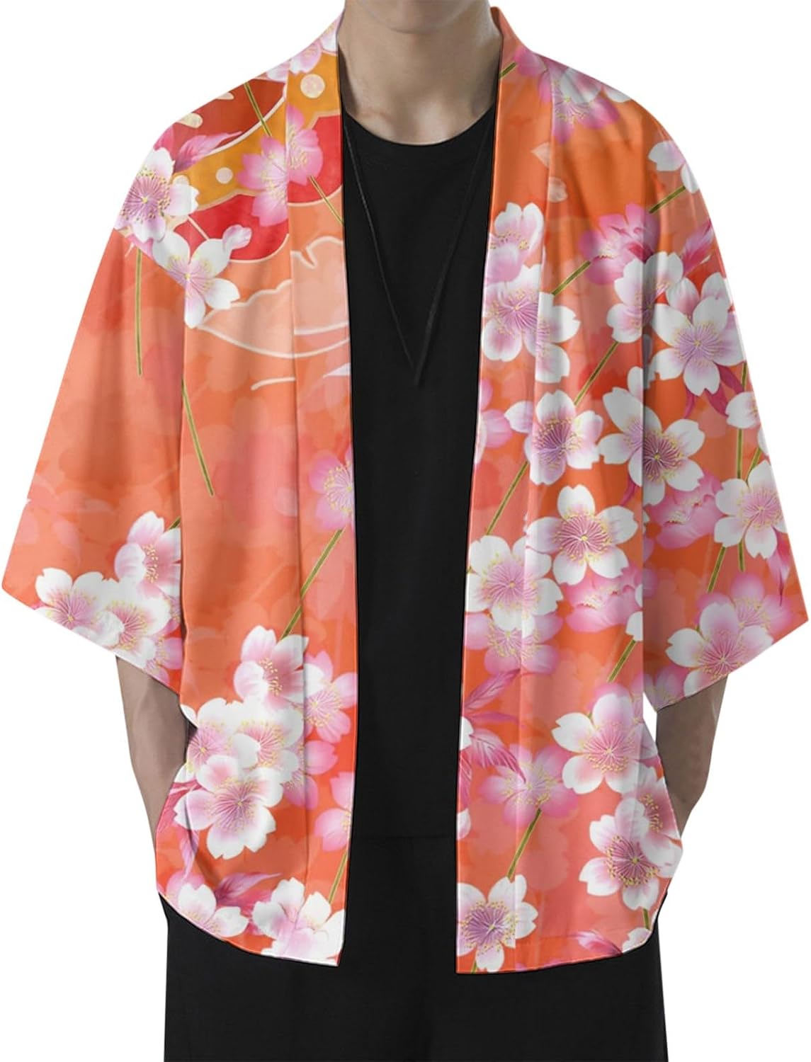 Vekewsap Kimono Peignoir Homme Cardigan Japonais Sakura