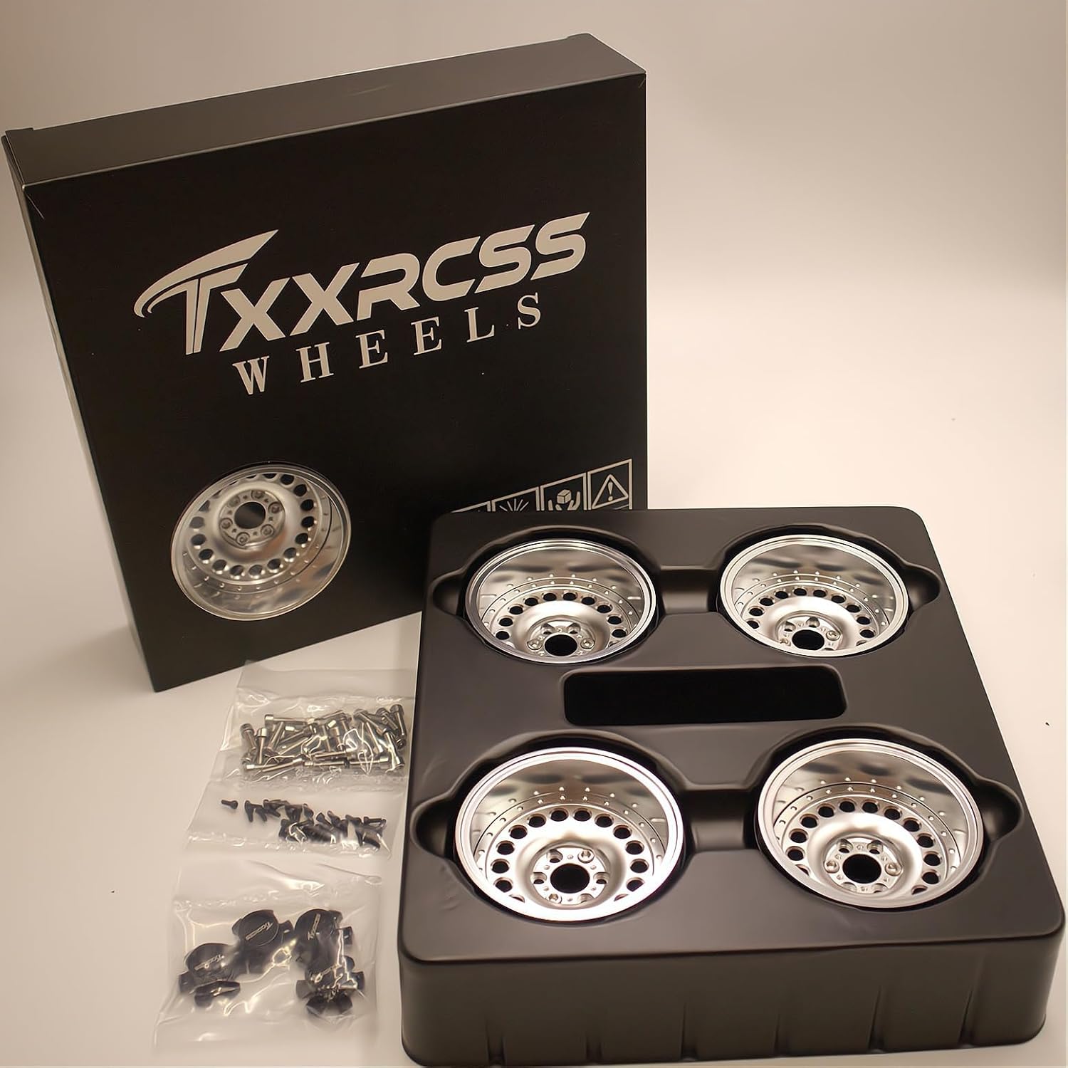 Adjustable 2 Offsets RC 2.2 Beadlock Wheels Rims Hub 1/10 Crawle Car Wheel Aluminum Upgrades for Remote Control SCX10 Capra Wraith/AMG 6x6RC Trx4 (4PC) (Silver)