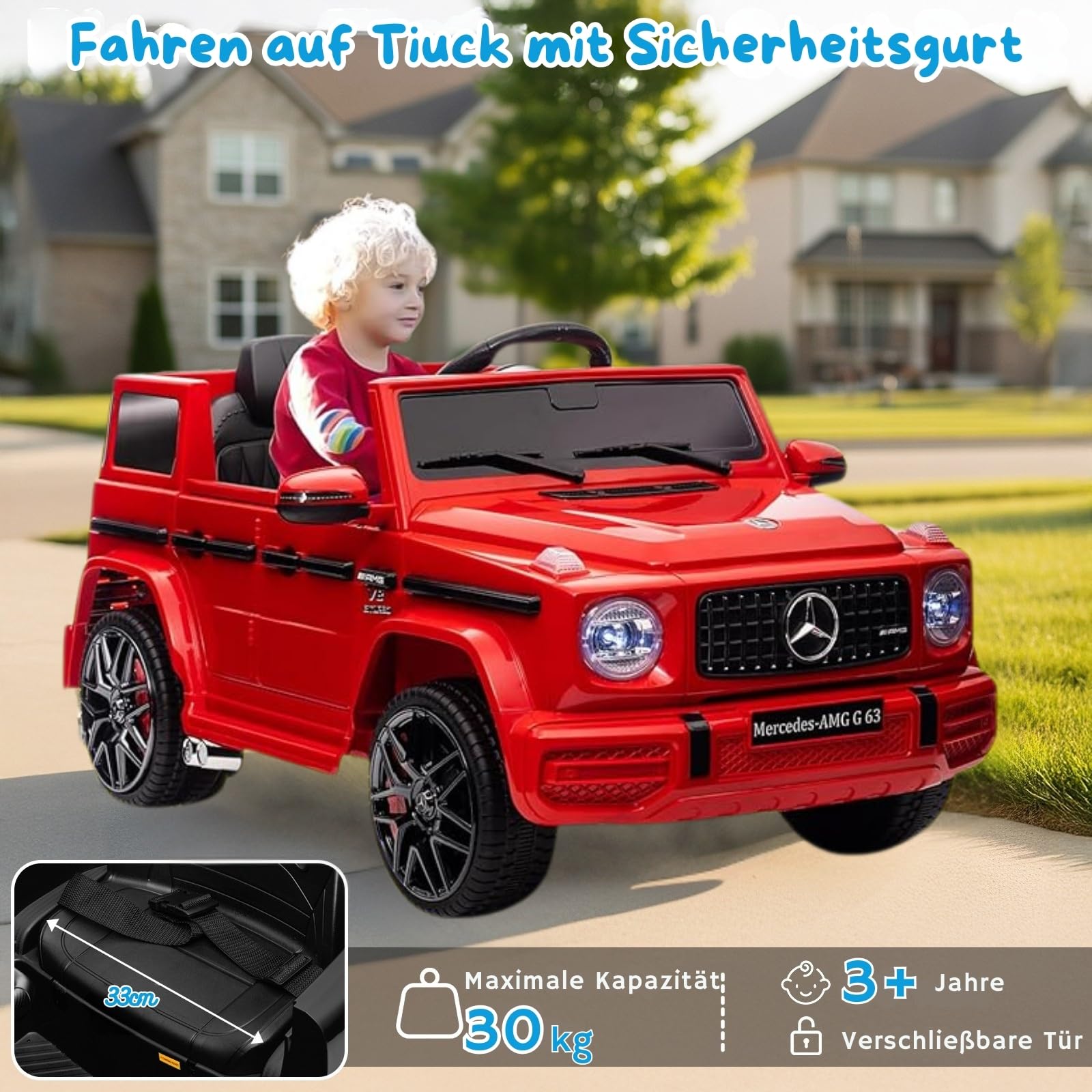 LALAHO Kinder Elektroauto Mercedes AMG G63,12V 7ah, mit 2.4G Fernbedienung, Kinderauto Kinderfahrzeug，Elektrofahrzeuge für ab 3 Jahre (Rot)