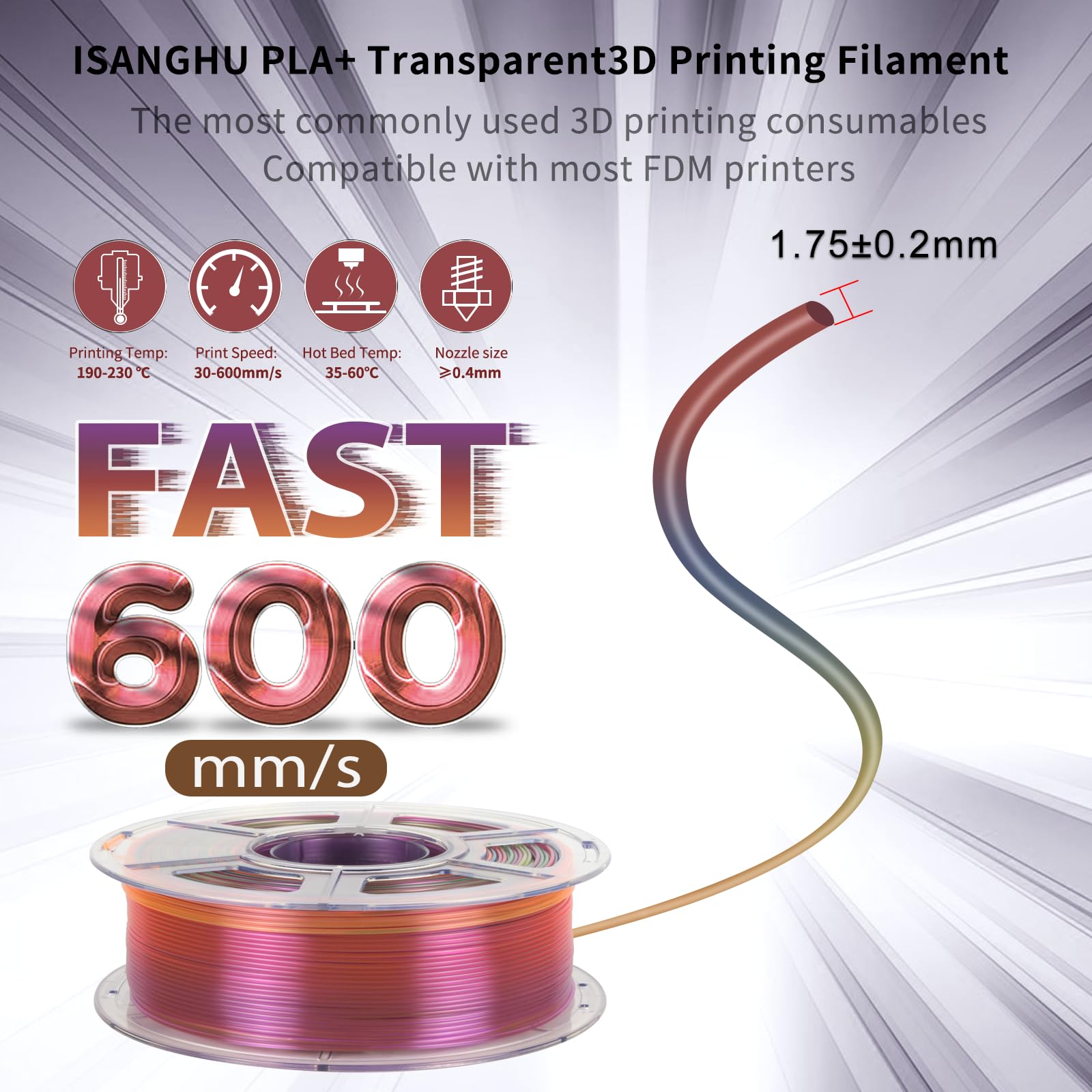 Amazon.co.jp: ISANGHU 3Dプリンター用 PLAフィラメント 透明 1.75mm