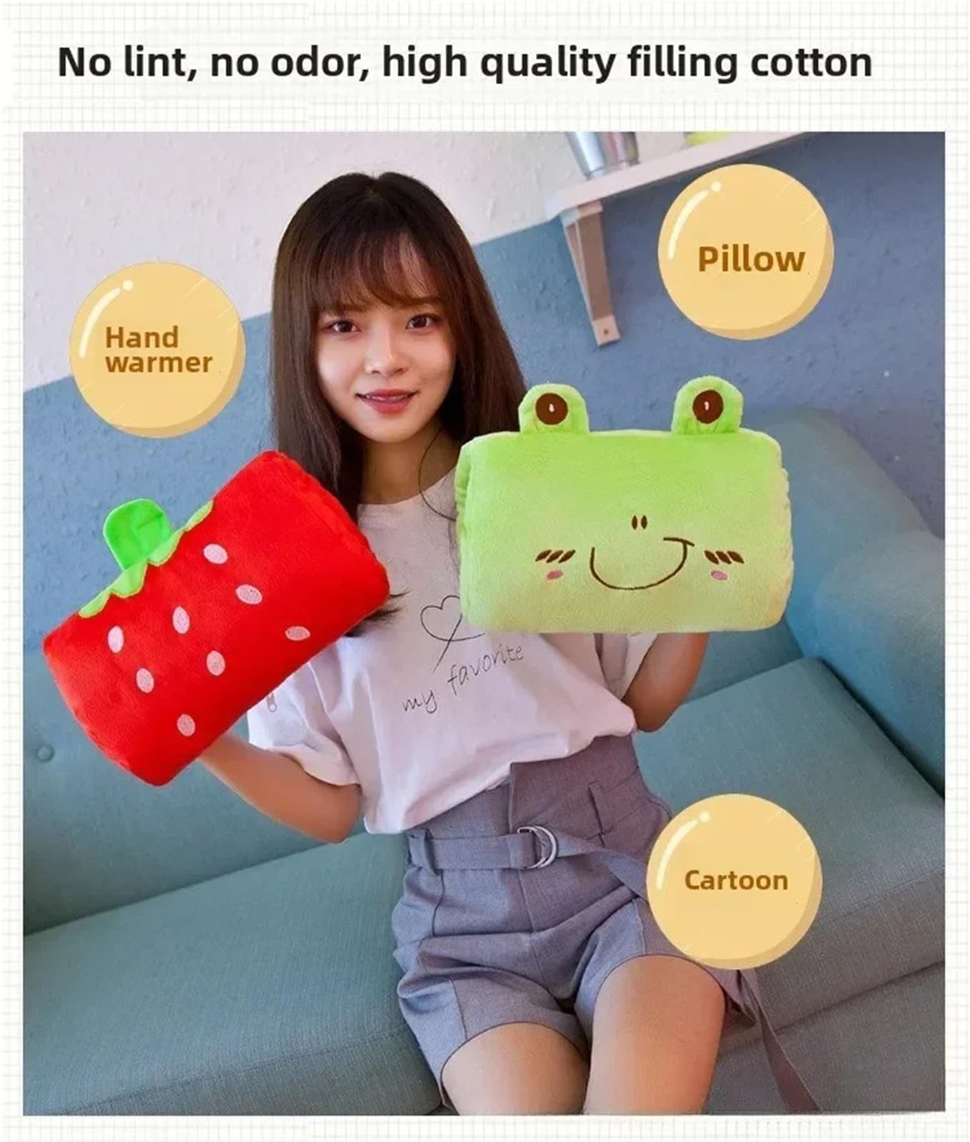 Almohada de invierno para niños, diseño de dibujos animados Suho, calentador de manos, almohada de brazo, regalo para niños (rosa)