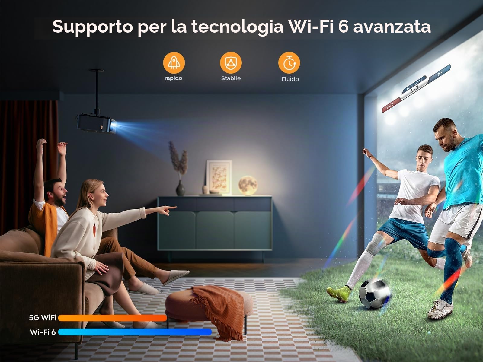 Videoproiettore 4K con audio JBL, YABER Proiettore video supporta Google TV 11.0, WiFi 6 e Bluetooth, videoproiettore portatile 800ANSI, 2 x 10 W Altoparlanti, Full HD 1080P, Auto Focus/Keystone