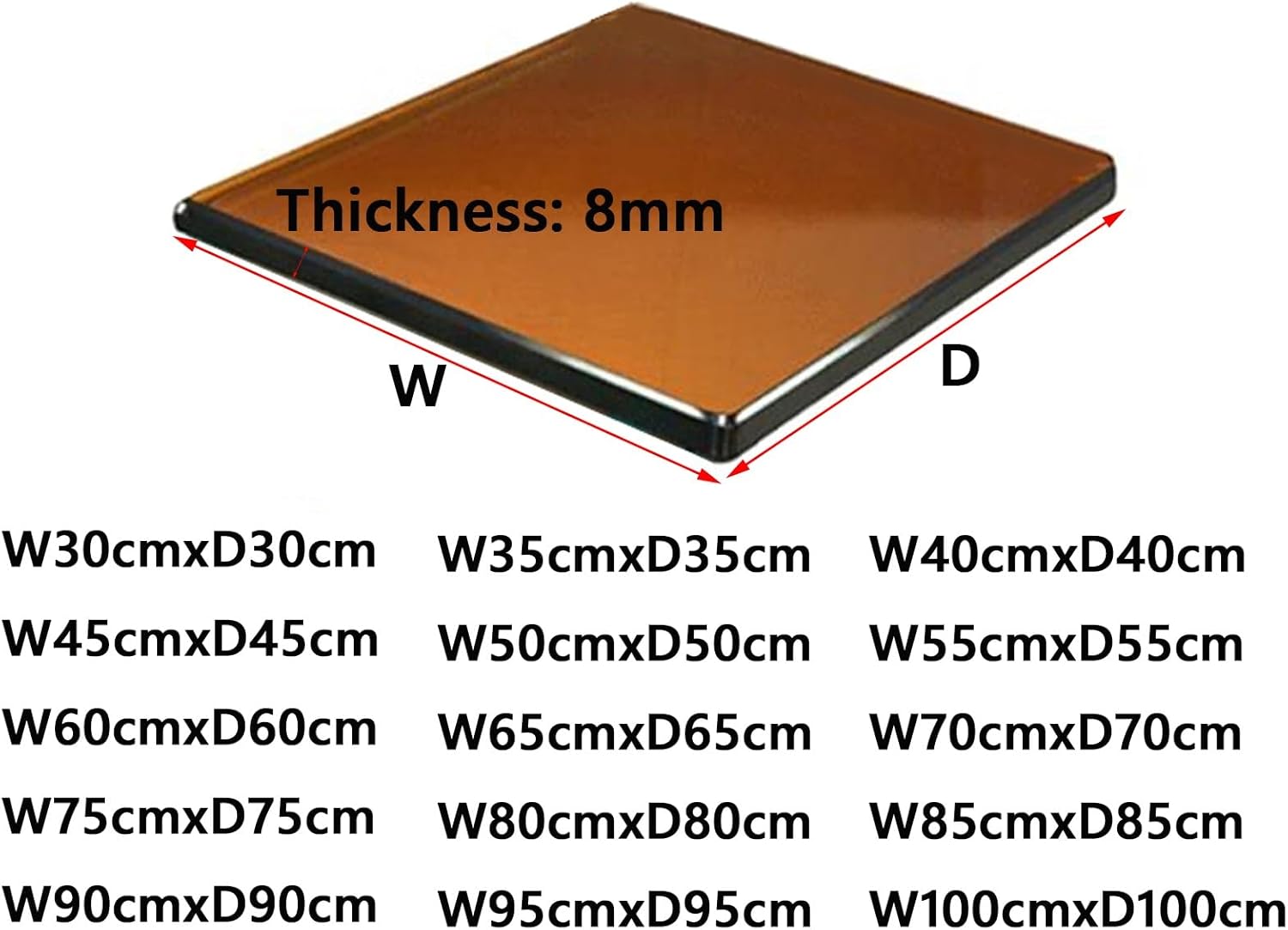 Square Brown Tempered Glass Table Top 8mm Thick Eased Corners Clear Tempered Top Patio Table Replacement with 6 Anti Slip Pads for Kitchen Coffee Dining Table(Size:60cmx60cm)