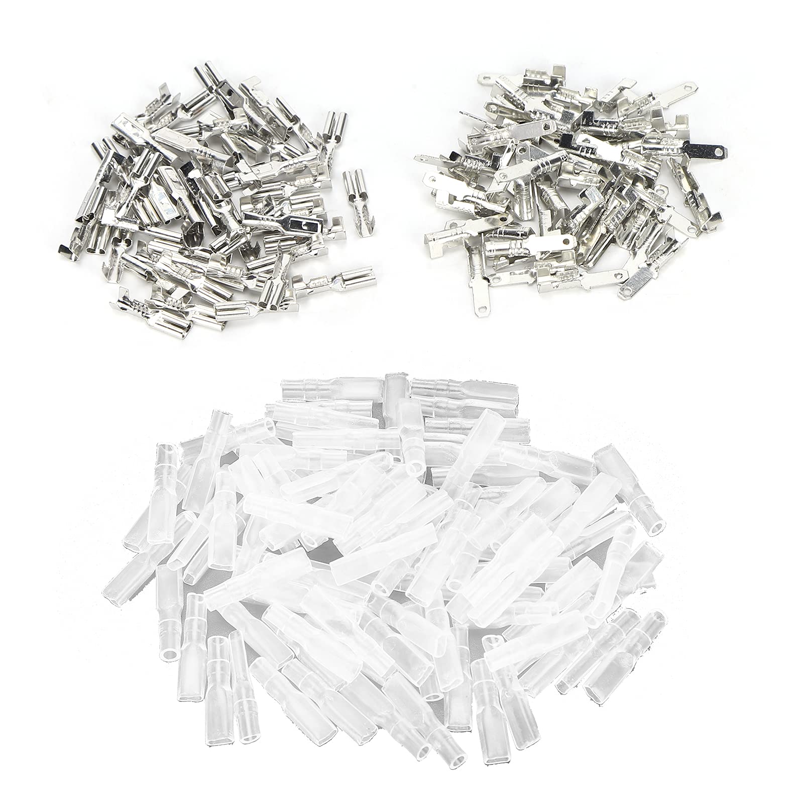 EVTSCAN Spade Crimp Terminals Female Male 50Pcs/Each with 100Pcs Insulating Sleeves 2.8mm Silver