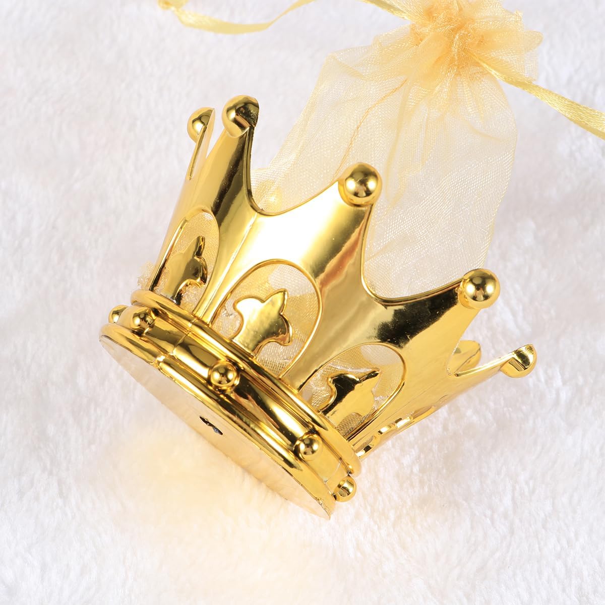 STOBOK 12Pcs Fillable Gold Crown with Pouch, Golden Crown Treats Bags Table Decor for Candy Chocolate Treats for Wedding Party Anniversary Birthday Shower Christmas