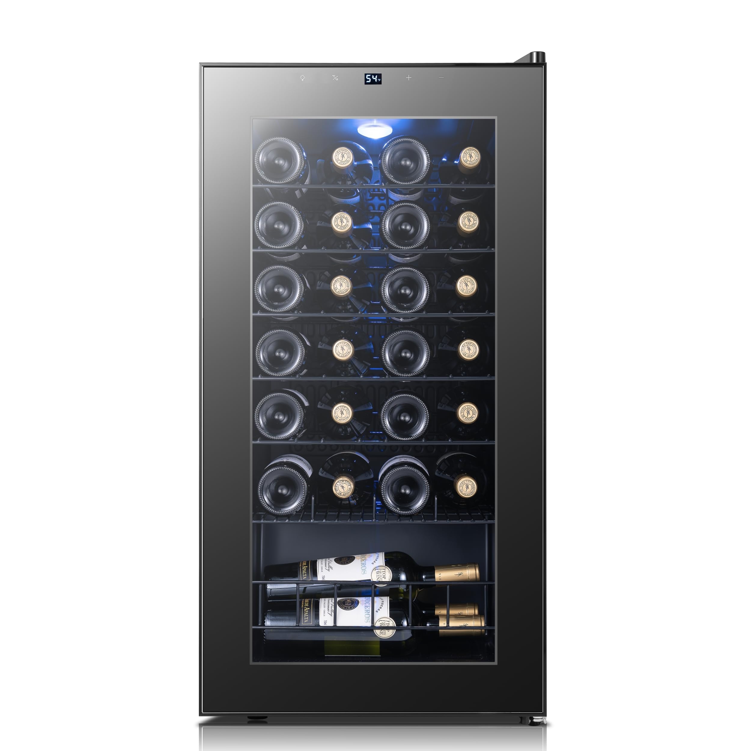 Yeego 28 Bottle Wine Fridge, Freestanding Compressor Wine Cooler Refrigerator, Wine Cellar with 38-65℉ Digital Temperature Control Double-layer Glass Door for Red and White, Champagne, Black