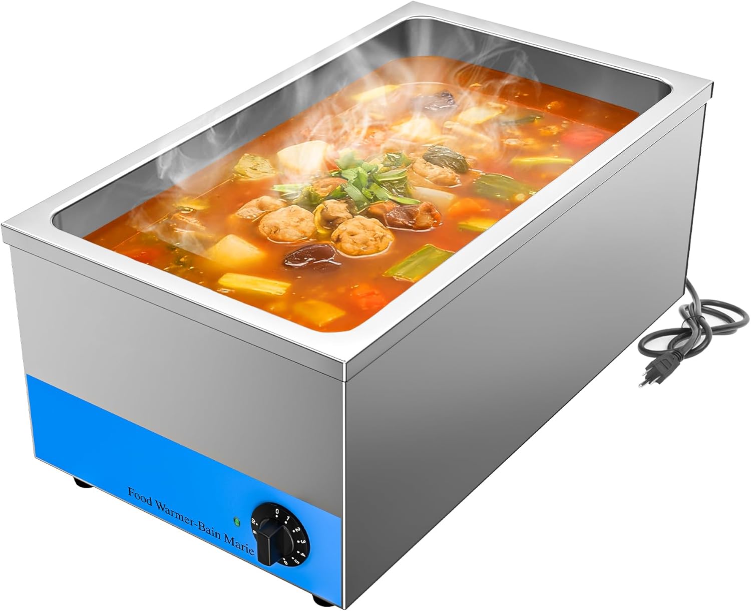 Commercial Electric Food Warmer, 12" x 20" x 6.3" Single-Well Stainless Steel Well Food Heater, Bain Marie, Adjustable Temp. & Automatic Shutoff, for Buffet Hotel Restaurant, CSA Certified