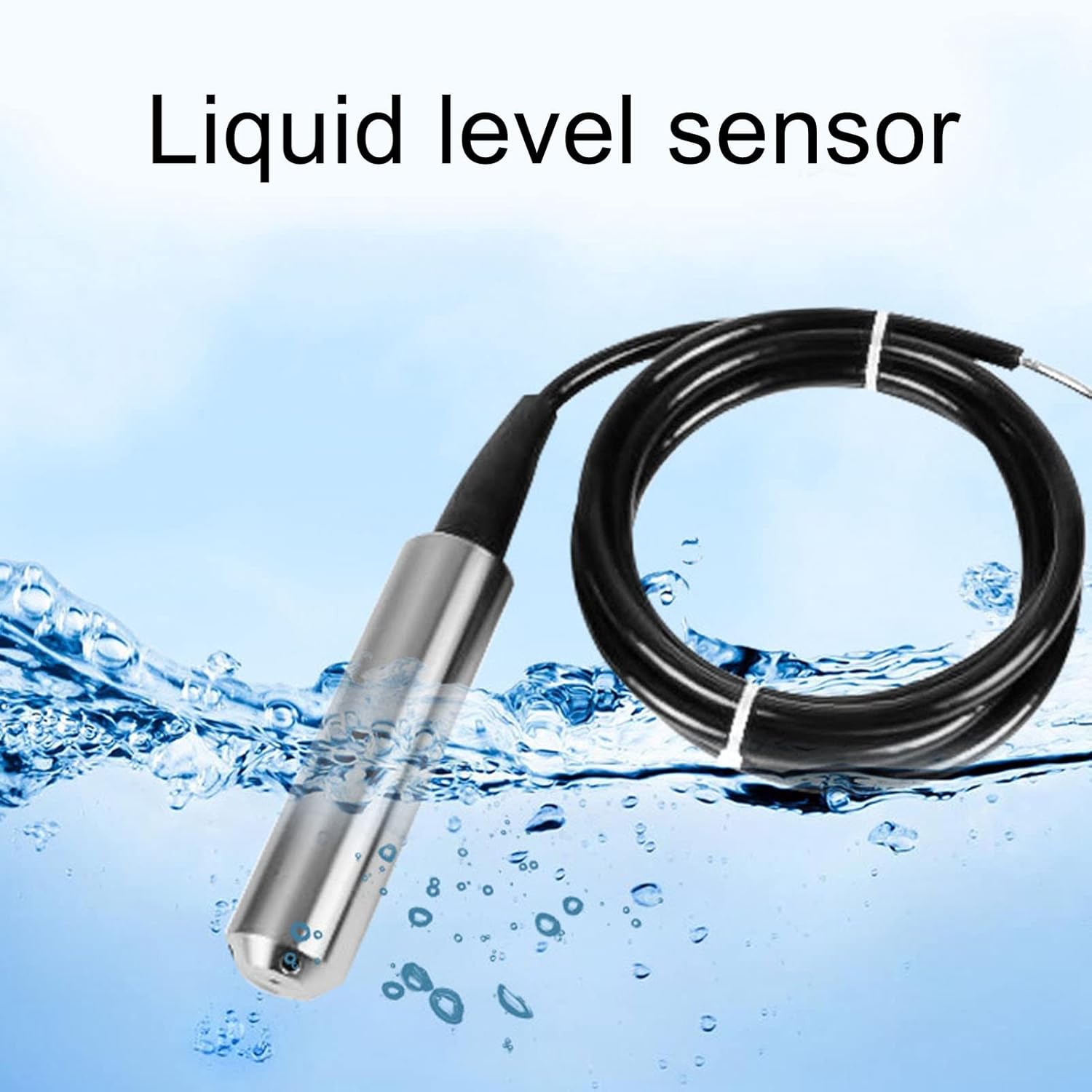 Water Level Sensor, 4-20mA Liquid Level Sensor with Cable and 0-5m Measuring Range, Heavy Duty Stainless Steel Liquid Level Transmitter Submersible Level Sensor for