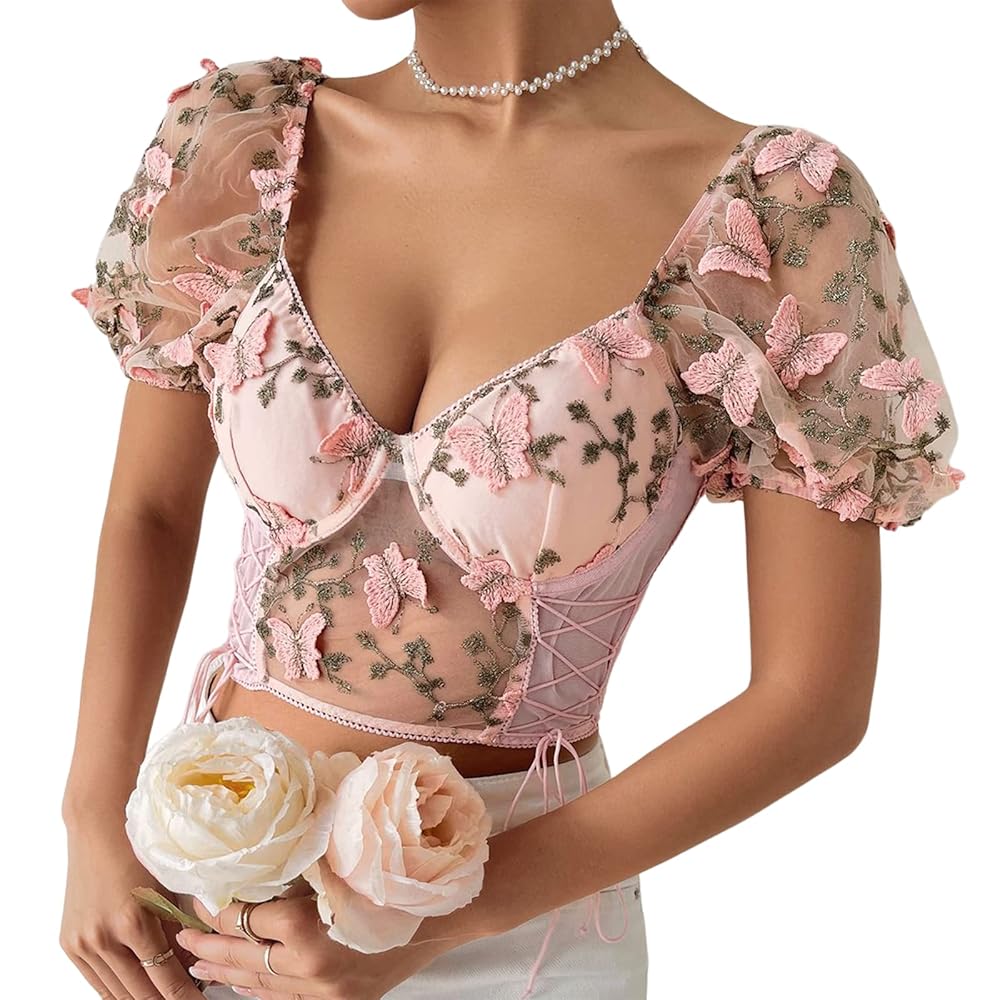 Women's Summer Crop Tops Three-Dimensional Butterfly