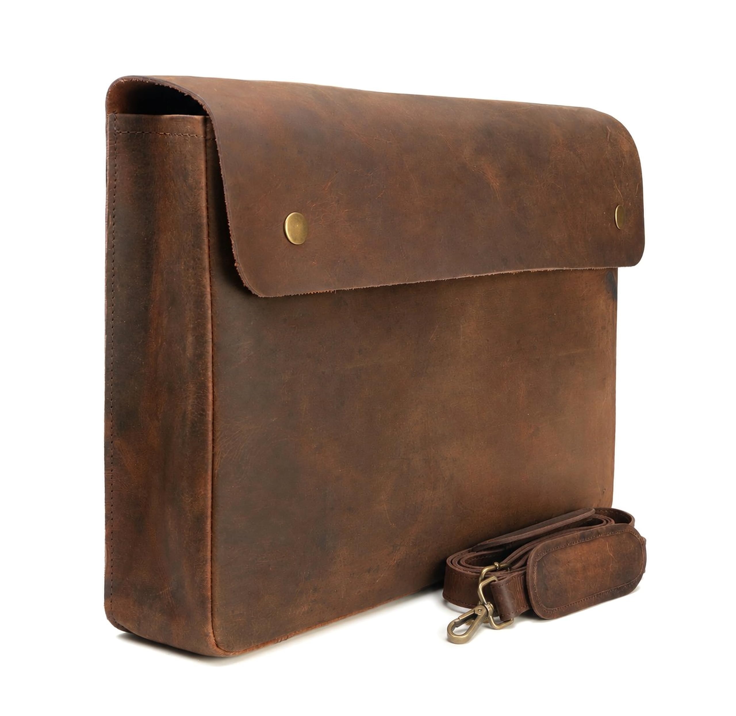 WANDERINGS Carpeta Grande de Cuero Genuino con Correa Removible - Organizador de Documentos Folio Hecho a Mano - Portadocumentos de Cuero - Compatible con Tablets y Laptops de 15" 14" 13"