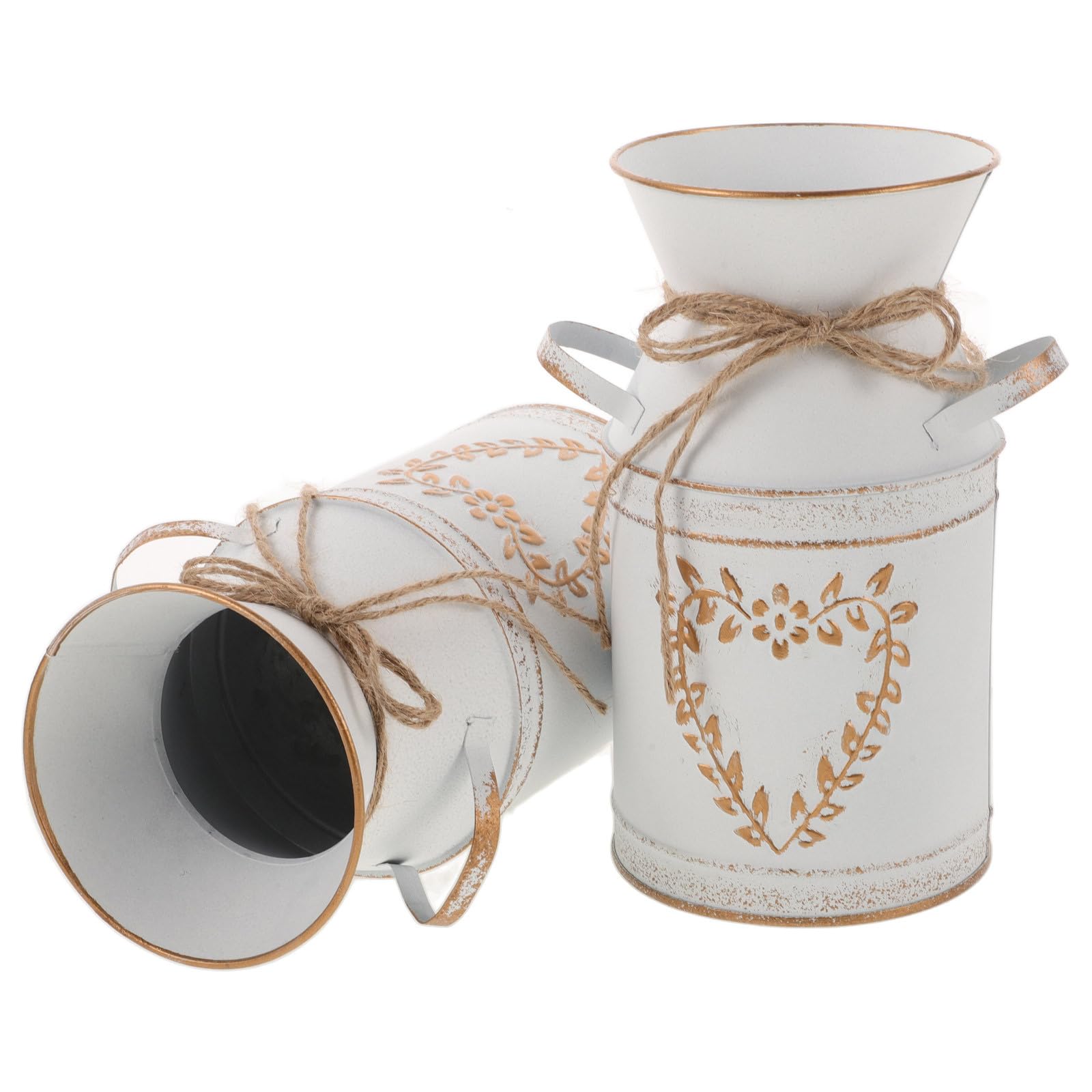 Seaux de fleurs en forme de cœur Luxshiny en métal blanc au style vintage et rustique unique