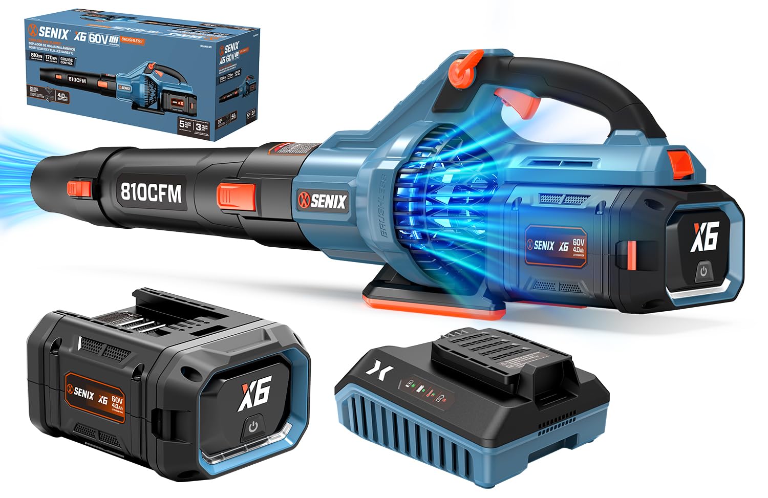SENIX 60V Max 810 CFM Cordless Leaf Blower