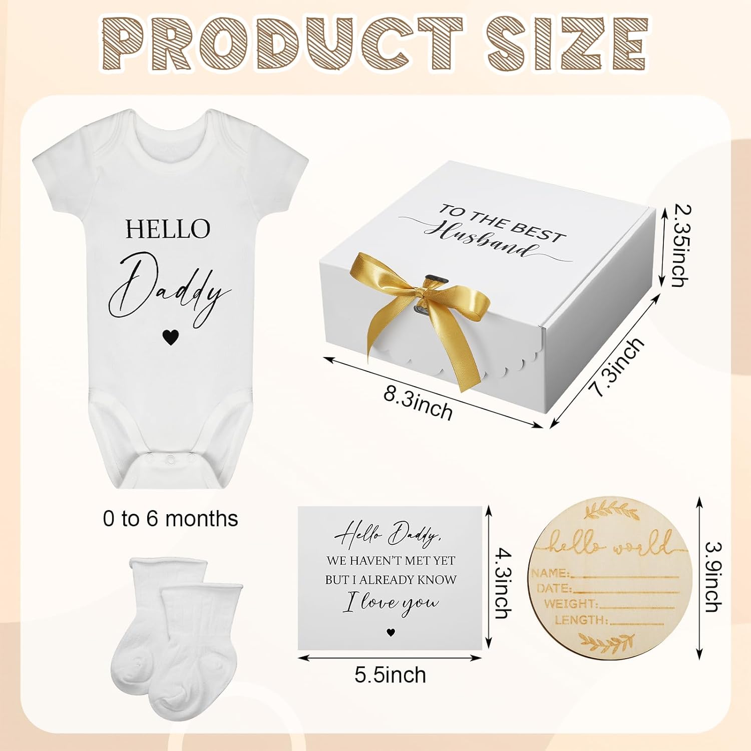 Shyyween 7 Pcs Pregnancy Announcements for Hushund Surprise Baby Announcement Gifts Set Include Bodysuit Pregnancy Reveal Card Socks Ribbon Wood Sign Coming Soon Baby Reveal Ideas